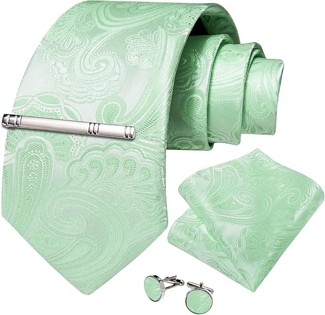 DiBanGu Men's Silk Woven Necktie Paisley Floral Tie Set with Pocket Square Cufflinks Tie Clip for Wedding Business