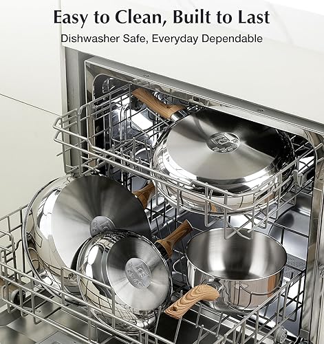 Miniatura 8 de KOCH SYSTEME CS Coowkare - Juego de 10 ollas y sartenes de acero inoxidable profesional 1810 con asas de tacto fresco, base de tres capas, juegos de