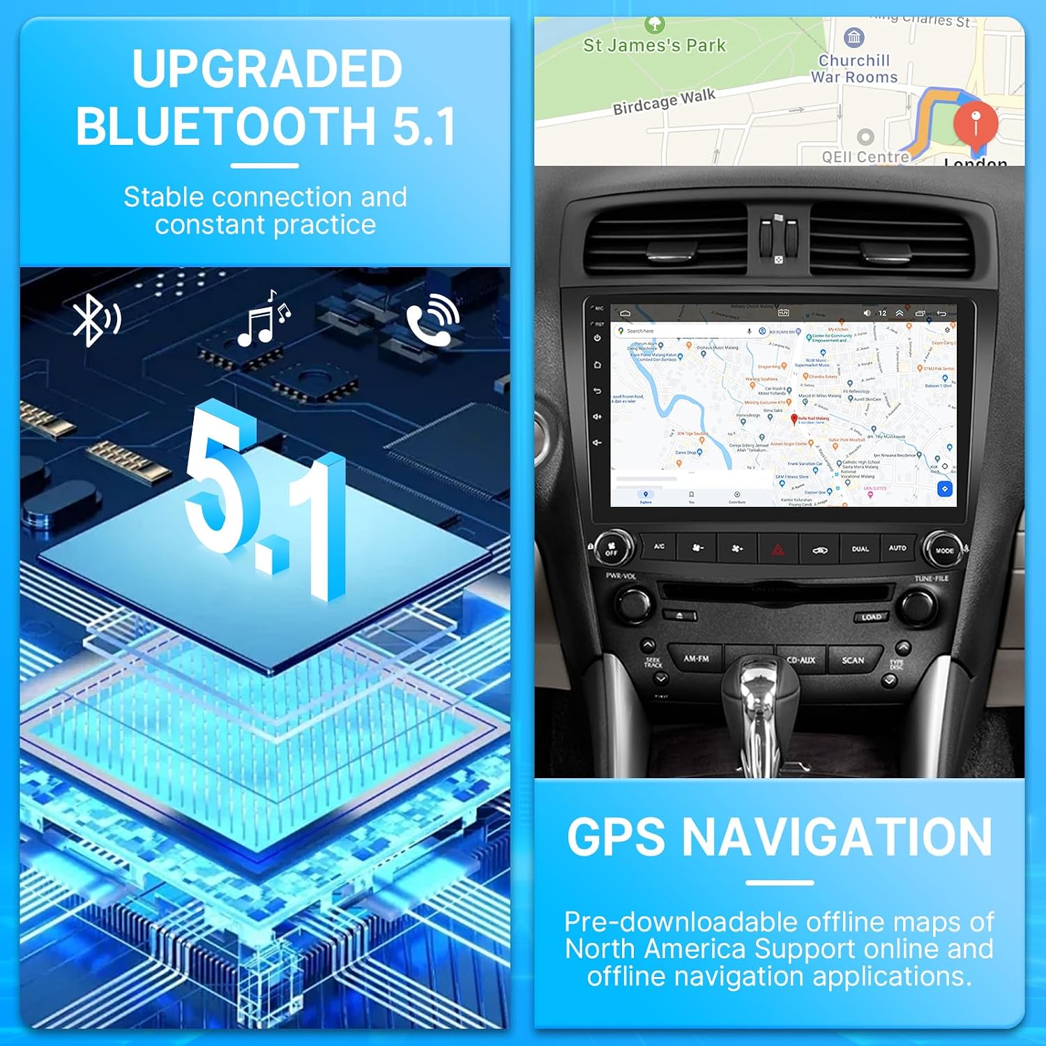 Leadfan Android Car Radio for Lexus IS250 IS300 IS350 2006 2007 2008 2009 2010 2011 2012 Wireless CarPlay Android Auto 10.1 inch Touch Screen Car Stereo GPS FM Bluetooth 5G WiFi SWC + Backup Camera