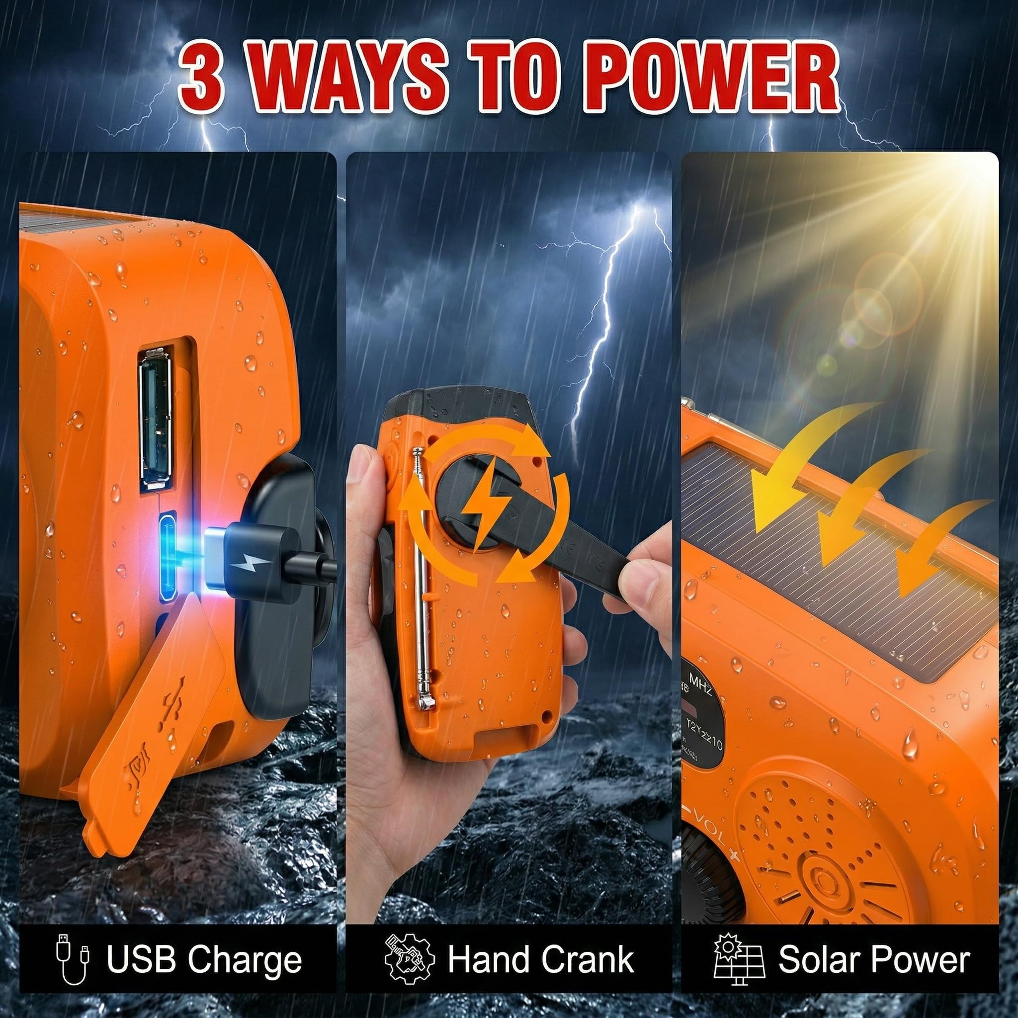 Notfallradio, Kurbelradio mit 2000mAh Power Bank & Solar, AM/FM Radio mit SOS-Alarm Leselicht, Innen Außen Camping