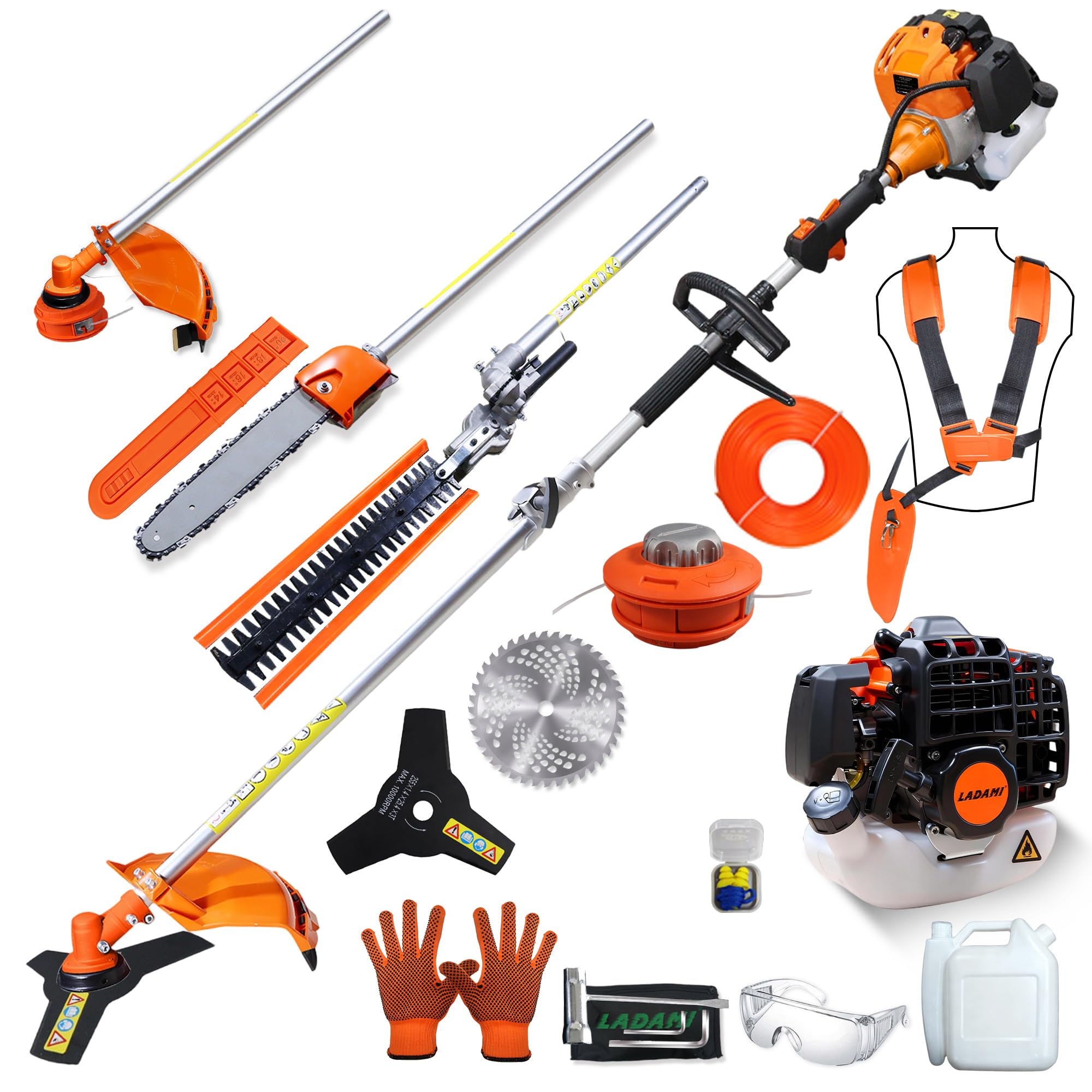 Podkaszarka spalinowa 52 cm³, 2-suwowa podkaszarka – 5 w 1 – podkaszarka do trawy, nożyce do żywopłotu, sekator, piła łańcuchowa, urządzenie ogrodowe chłodzone powietrzem 3 px, wydajna i