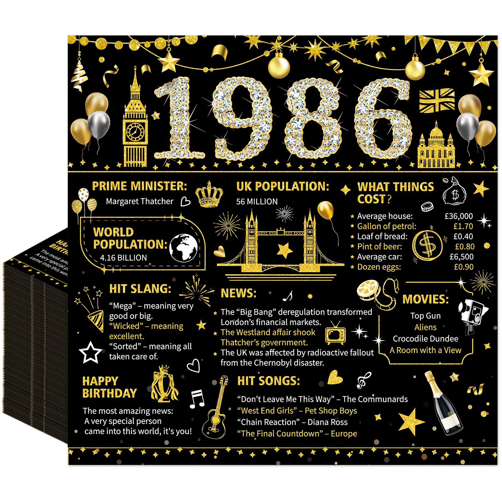 Luvart 40th Birthday Napkins Decorations for Men Women, 50pcs Back to 1986 Black and Gold Napkins, 40th Anniversary Party Serviettes Table Decor Supplies