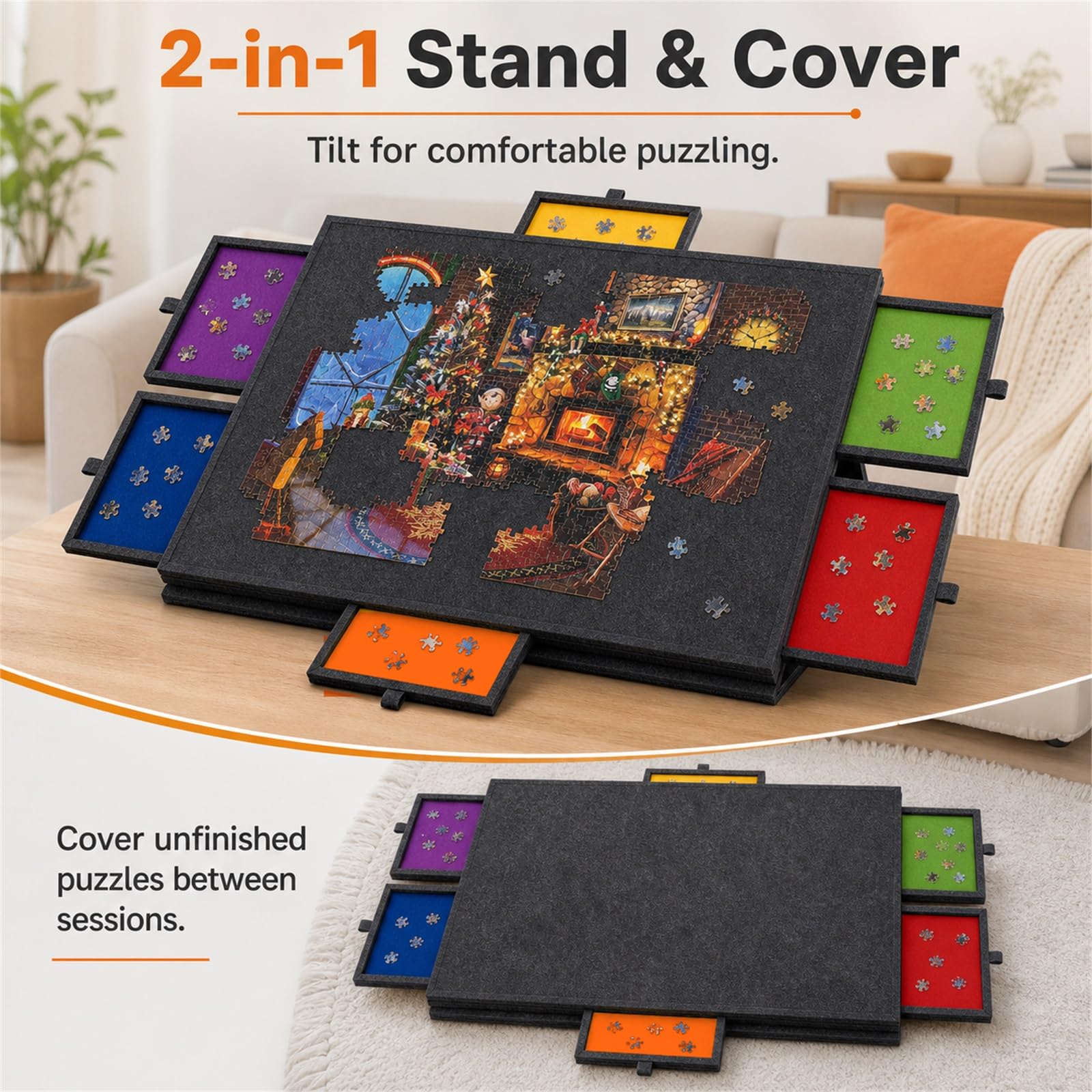Tavolo Puzzle Pieghevole,Porta Puzzles Portatile,Piattaforma di Puzzle in Feltro,Puzzle Pieghevole,con 6 Cassetti,Ideale per Adulti E Appassionati di Puzzle