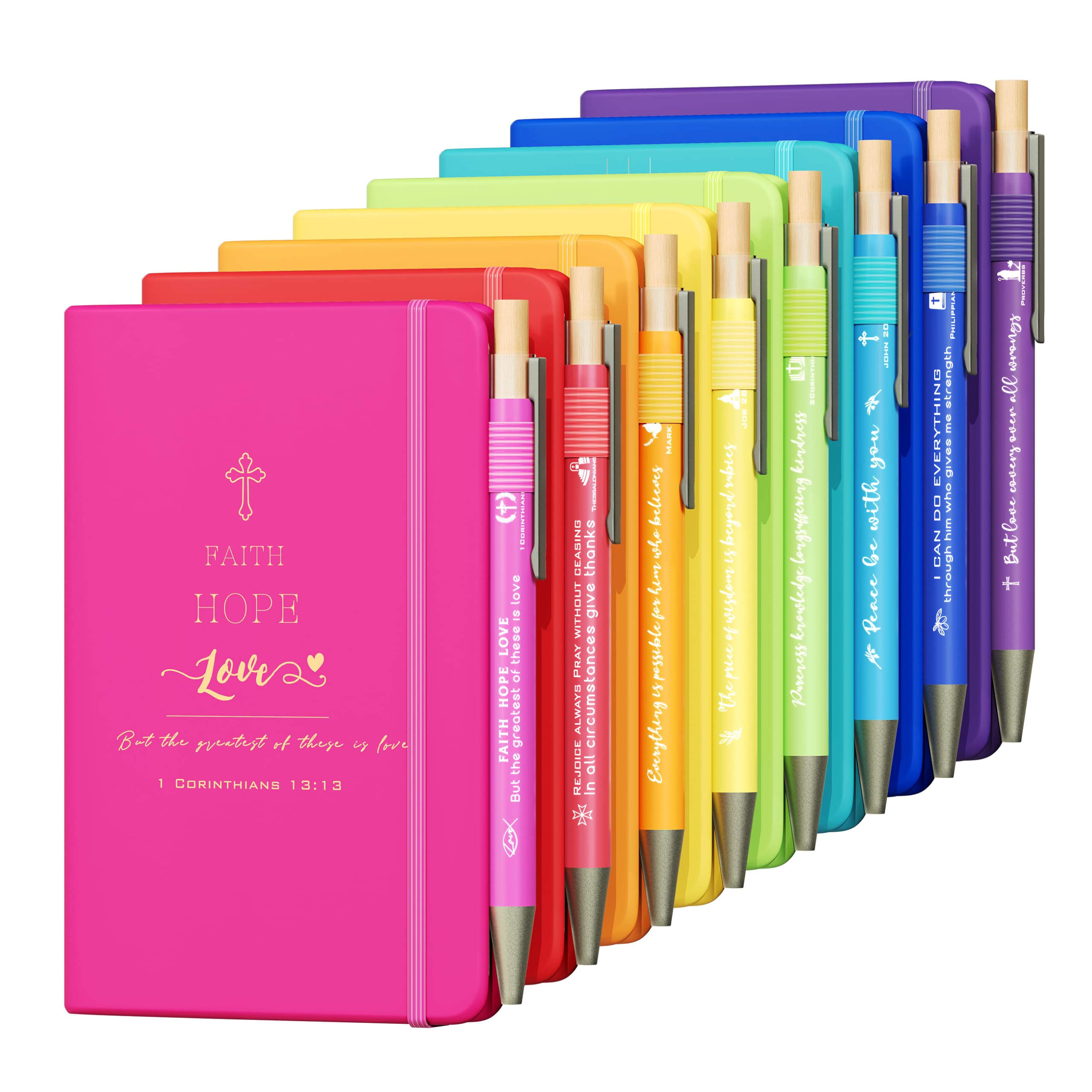 Ctsotmybs 8 Sets of Christian Bible Prayer Journal Bulk Pocket Notebook with Pens for Women and Men Family Teacher Sunday Church Easter Perfect Gifts