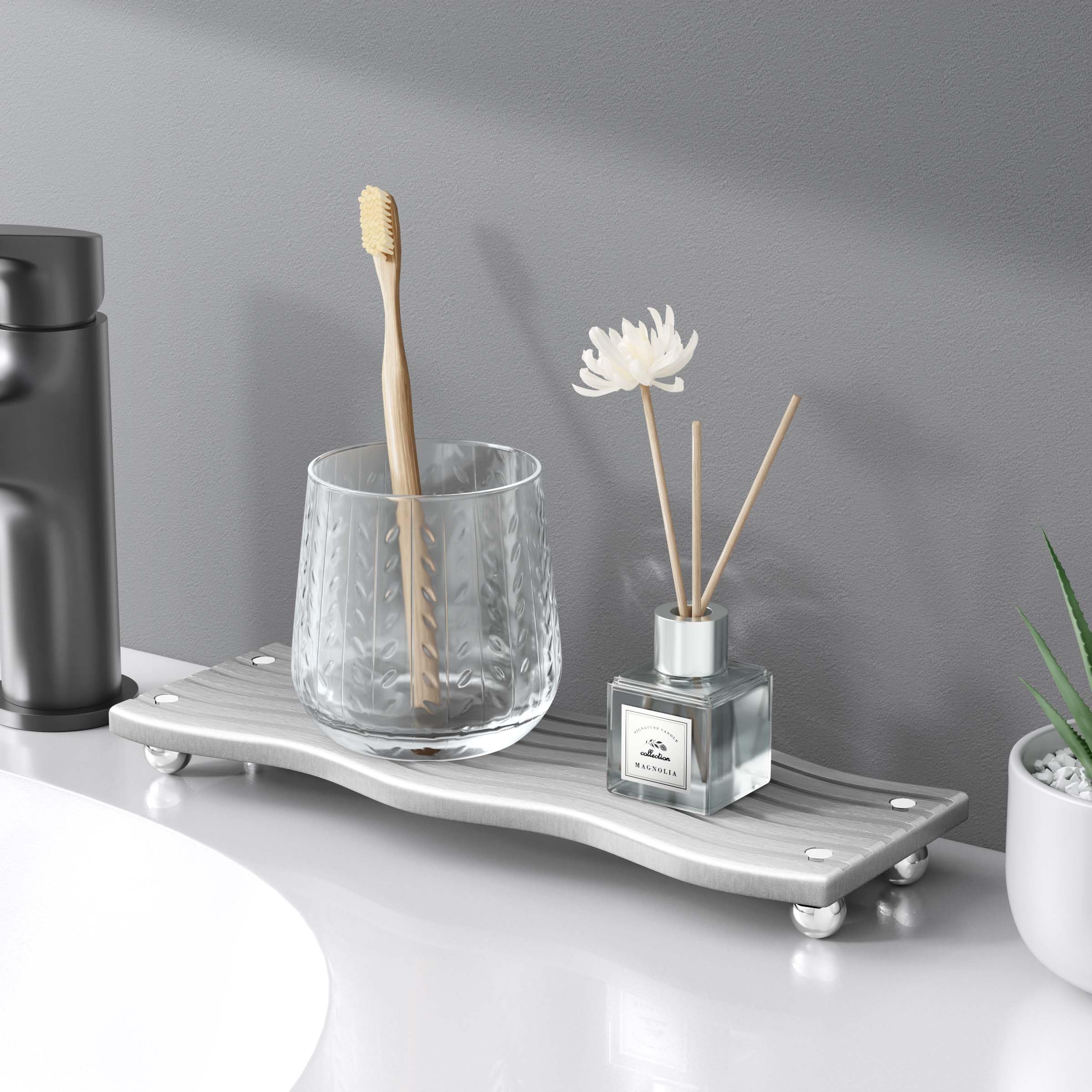 Water Absorbing Stone Tray for Sink Diatomite Drying Stone for Kitchen Bathroom Counter Decorative Raised-Feet Vanity Tray Sink