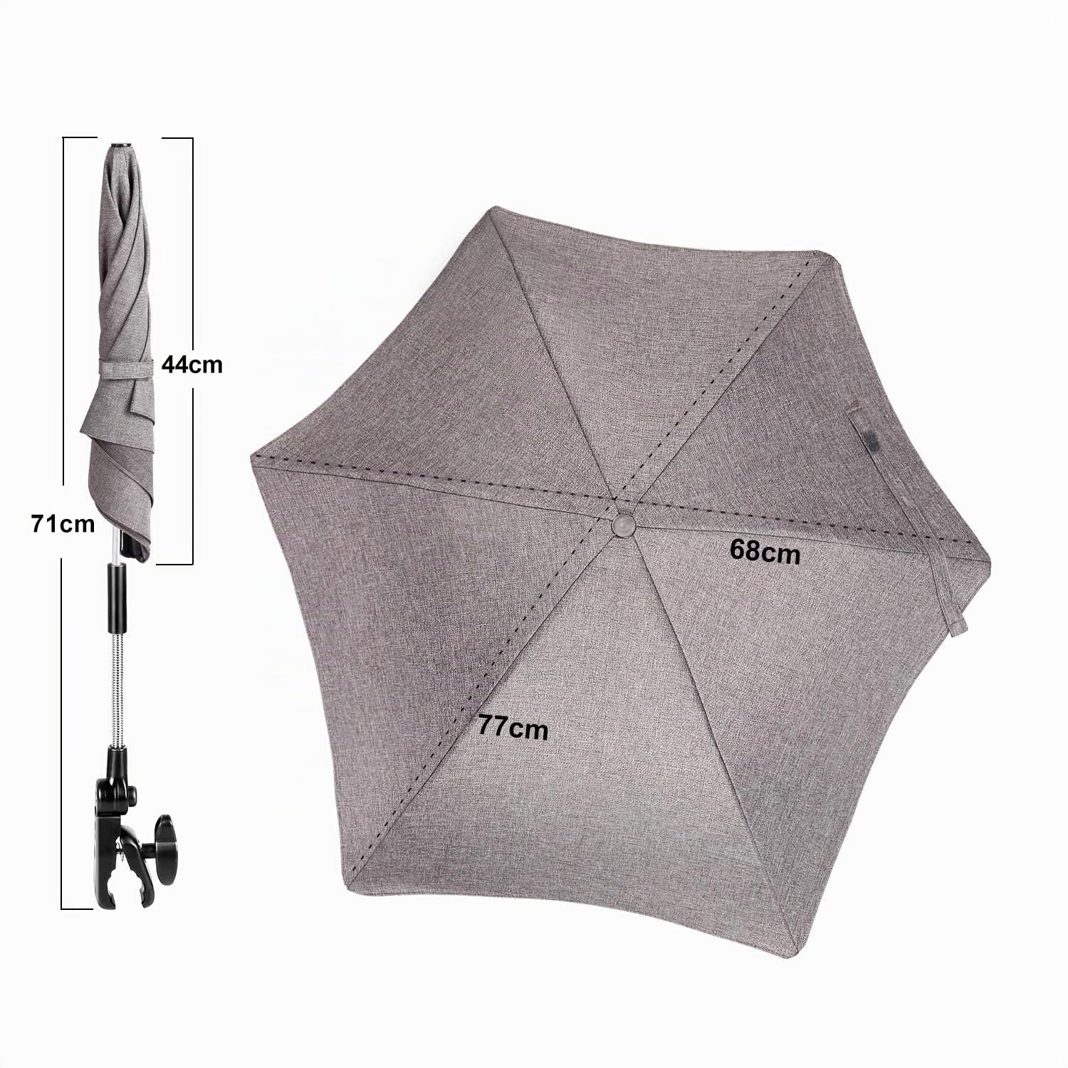 ZjRight Ombrellone per Passeggino 70cm 50+ UV Universale Protezione Solare Grigio Chiaro