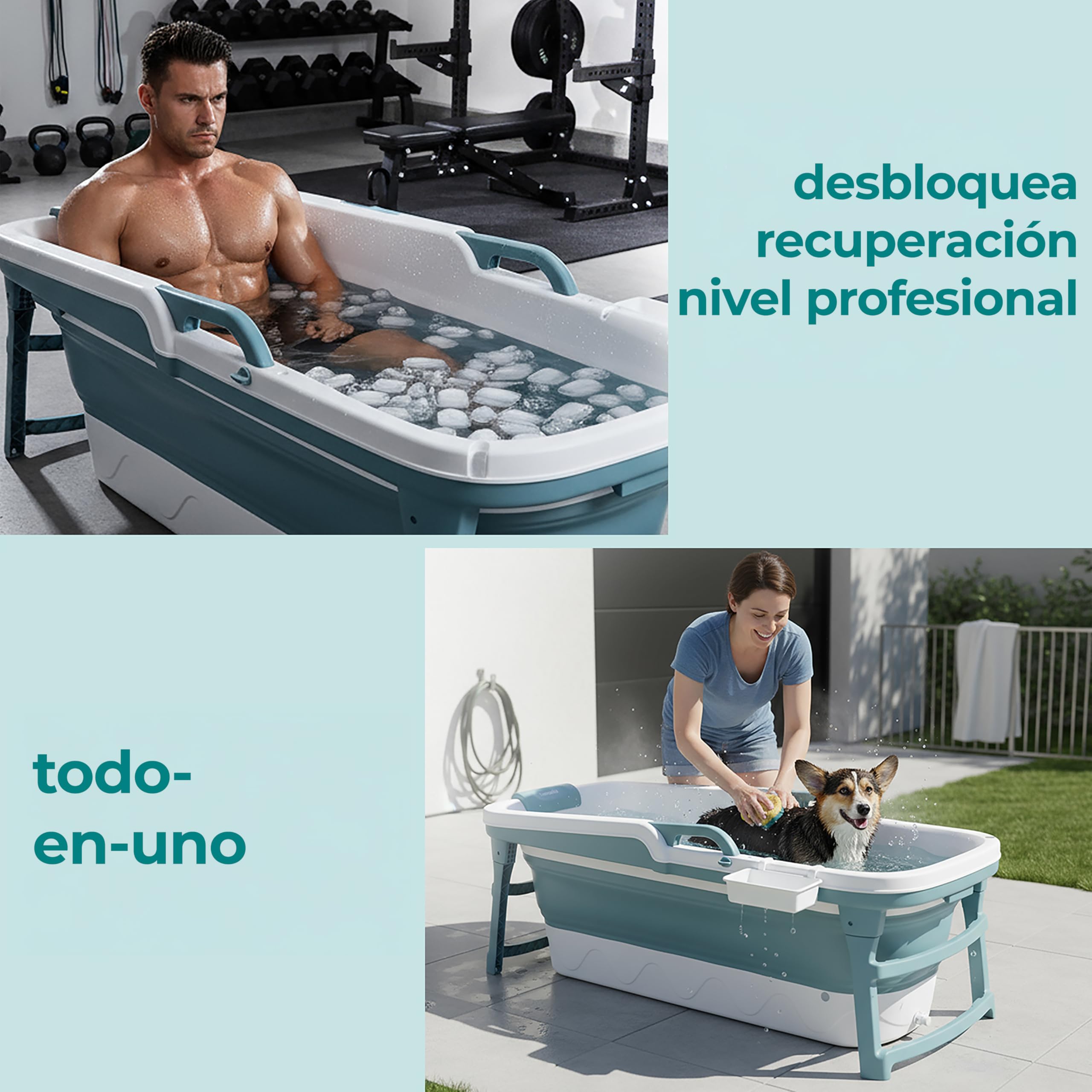 SereneLife bañera plegable para adultos, 150cms, Portatil, Independiente para spa caliente o baño de hielo, Cold plunge, Uso en interiores y exteriores, Ideal para mascotas tambien