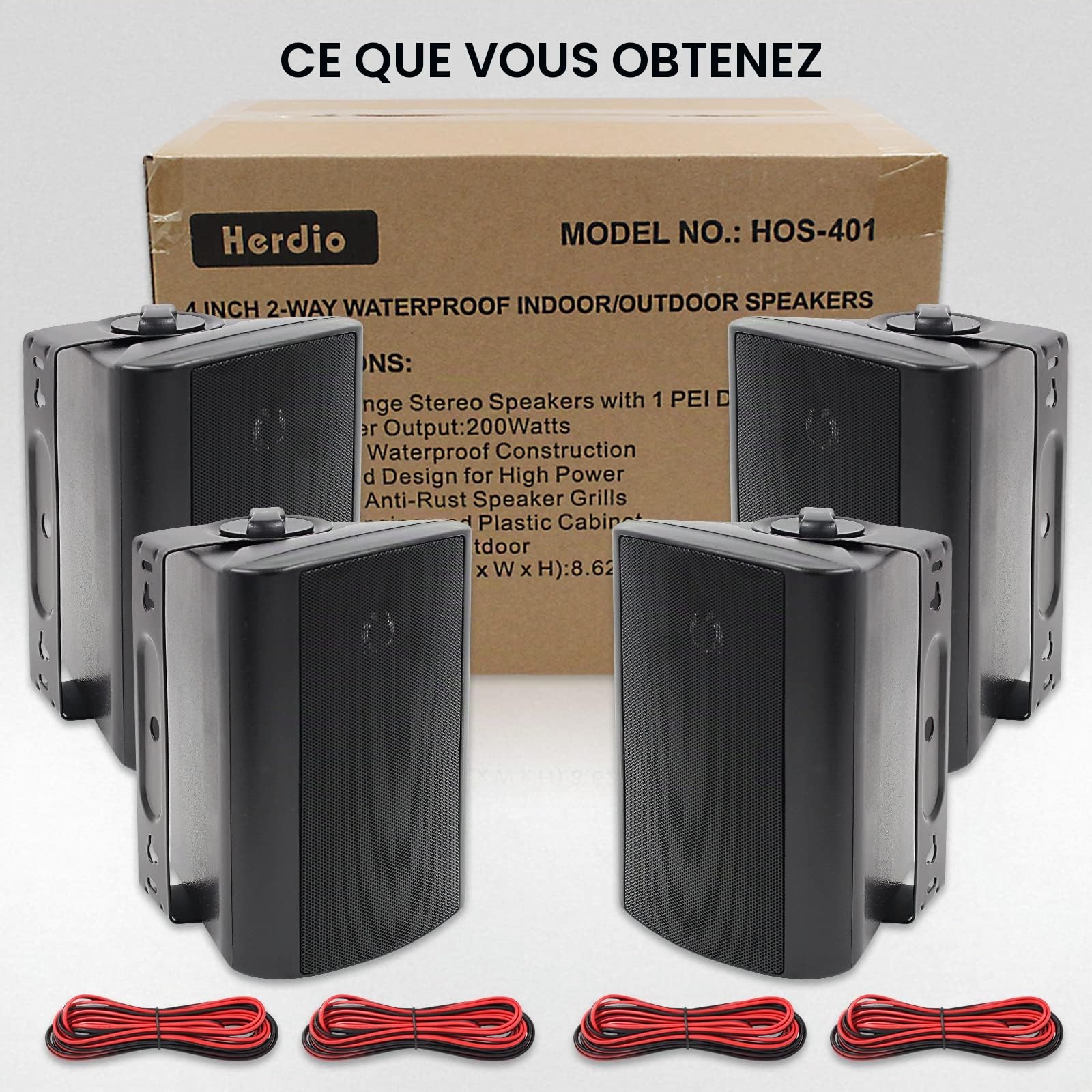 Herdio Etanche Enceintes d'extérieur 4 Pouces avec 400 Watts de Basses puissantes, Couverture sonore stéréo à Large Plage, durabilité par Tous Les Temps (2 Paires, Noir)
