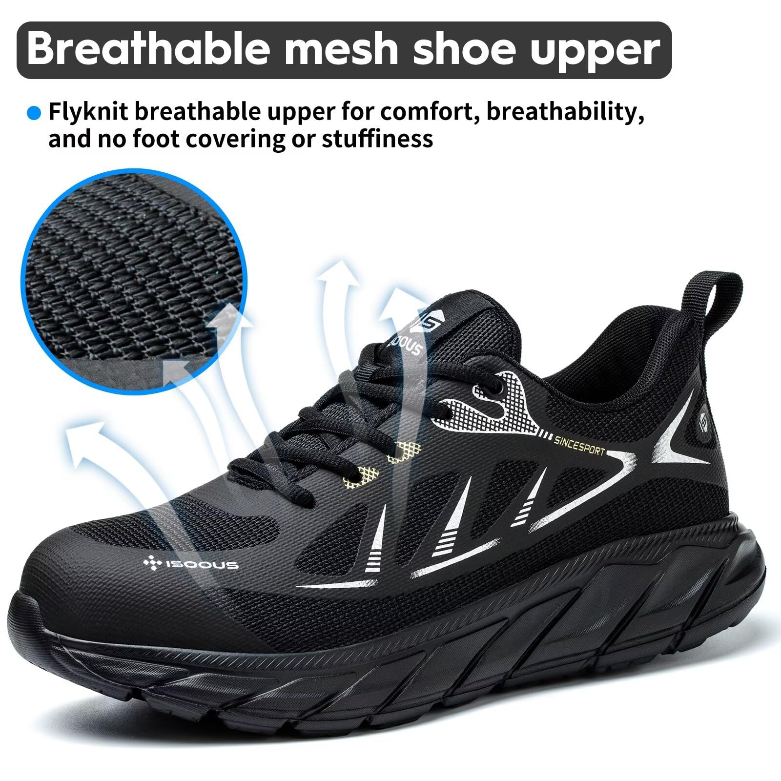 ISOOUS Zapatos de Seguridad Hombre Mujer Calzado de Seguridad Ligero Antideslizante Zapatos de Trabajo Comodo con Punta de Acero Transpirable