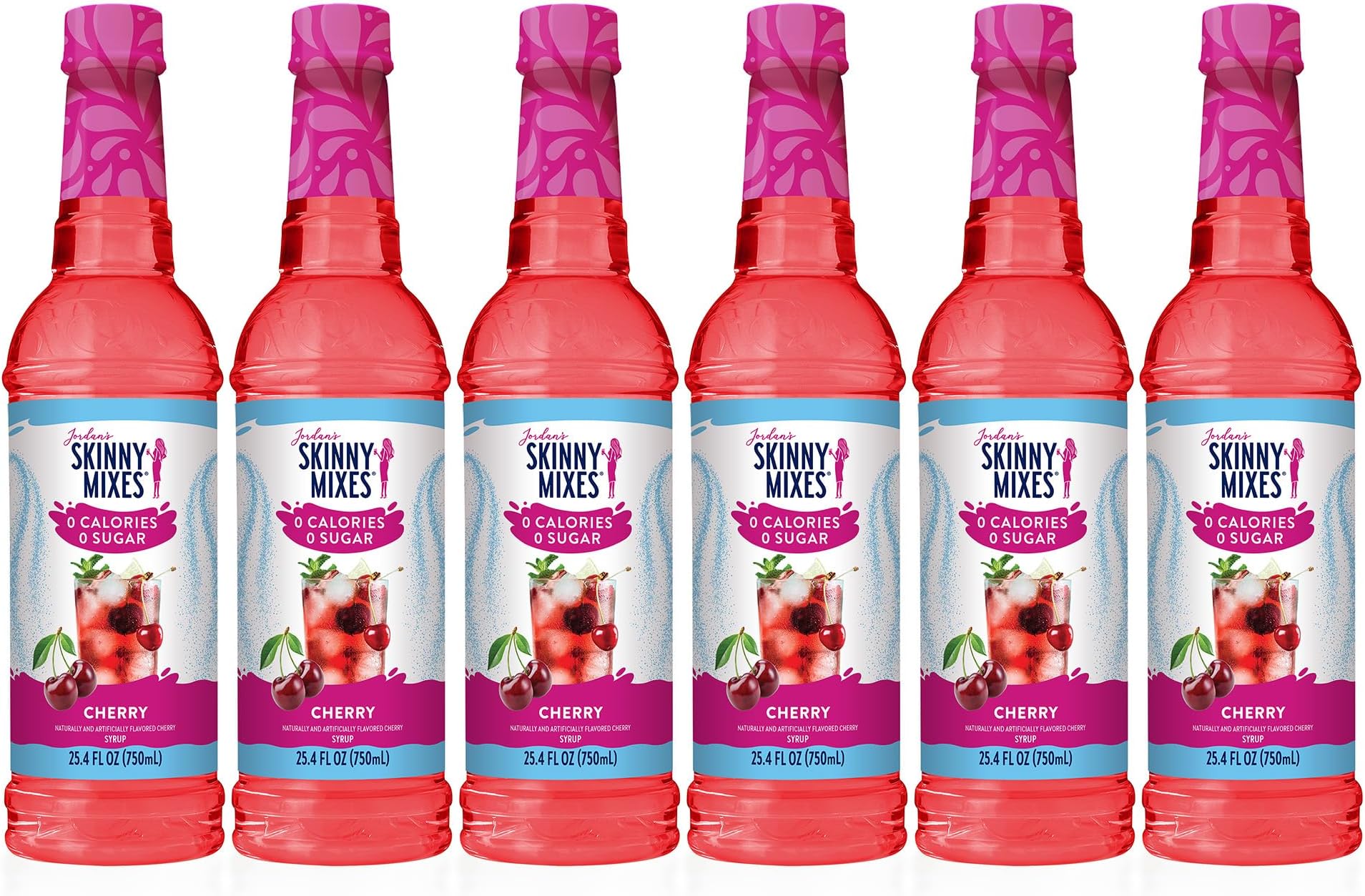 Sugar Free Syrup, Cherry Flavor, Fruit Flavored Water Enhancer, Drink Mix for Iced Tea, Lemonade, Drinks, Low Calorie Water Flavoring, Dairy & Gluten Free, 25.4 Fl Oz, 6 Pack