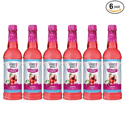 Jordan's Skinny Mixes Sugar Free Syrup, Cherry Flavor, Fruit Flavored Water Enhancer, Drink Mix for Ice Tea, Lemonade & More, Zero Calorie Flavoring, Keto Friendly, 25.4 Fl Oz, 6 Pack