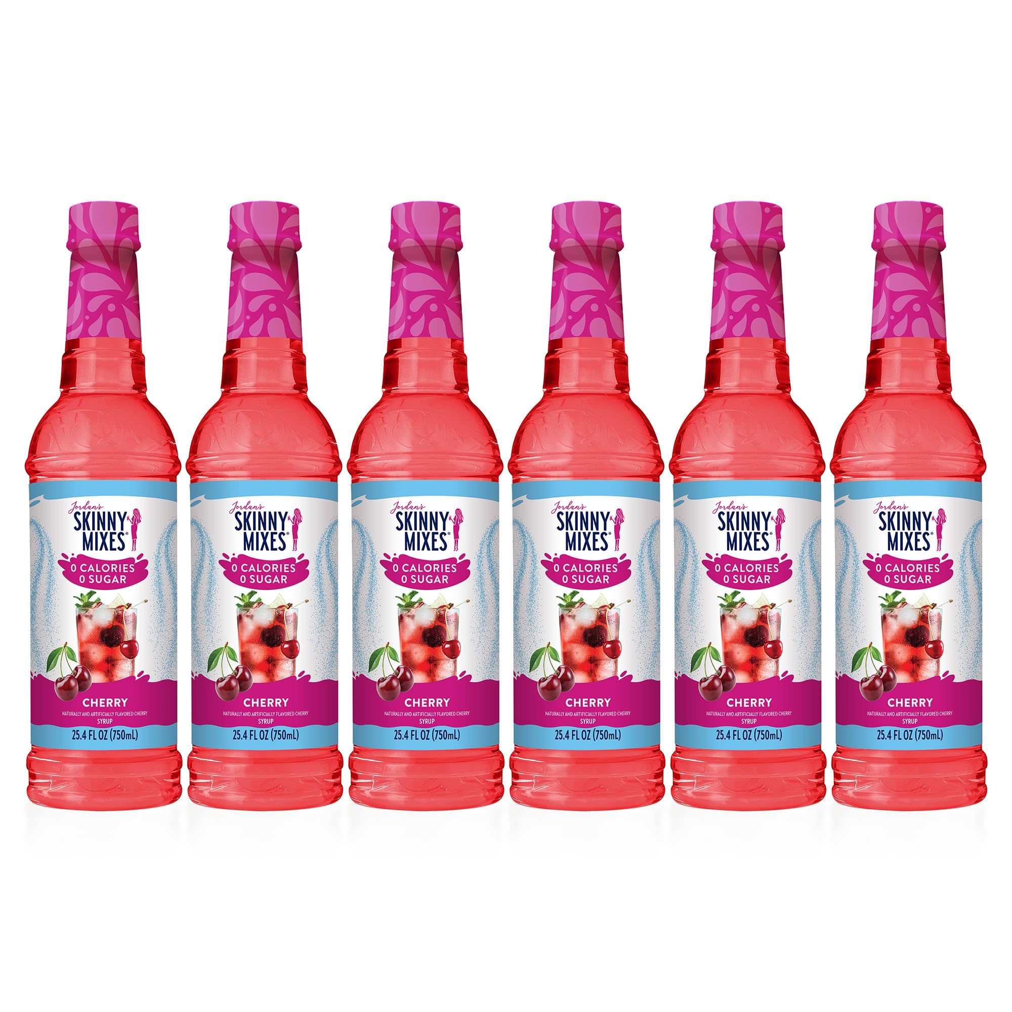 Jordan's Skinny Mixes Sugar Free Syrup, Cherry Flavor, Fruit Flavored Water Enhancer, Drink Mix for Ice Tea, Lemonade & More, Zero Calorie Flavoring, Keto Friendly, 25.4 Fl Oz, 6 Pack