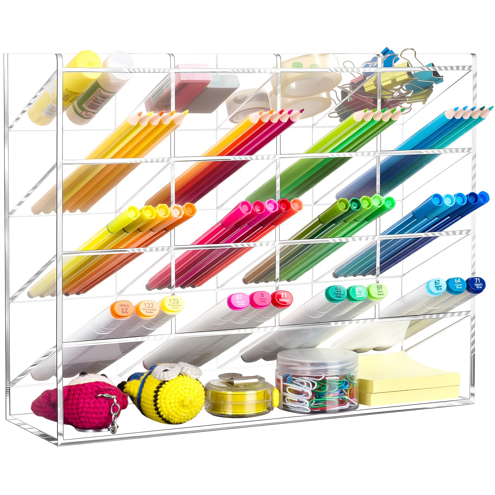 BEYGORM Vertikaler Marker-Organizer aus Acryl für 200 Marker, abgewinkelte Stifthalter, Schreibtisch-Organisation, transparenter großer Schreibwaren-Stifthalter für Schreibtisch, Kunstbedarf,