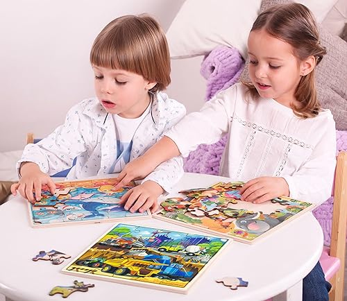 Miniatura 8 de QUOKKA - Rompecabezas de transporte de madera para niños de 3 a 5 años, 28 piezas, rompecabezas para niños de 4 a 8 años, juguetes de transporte de