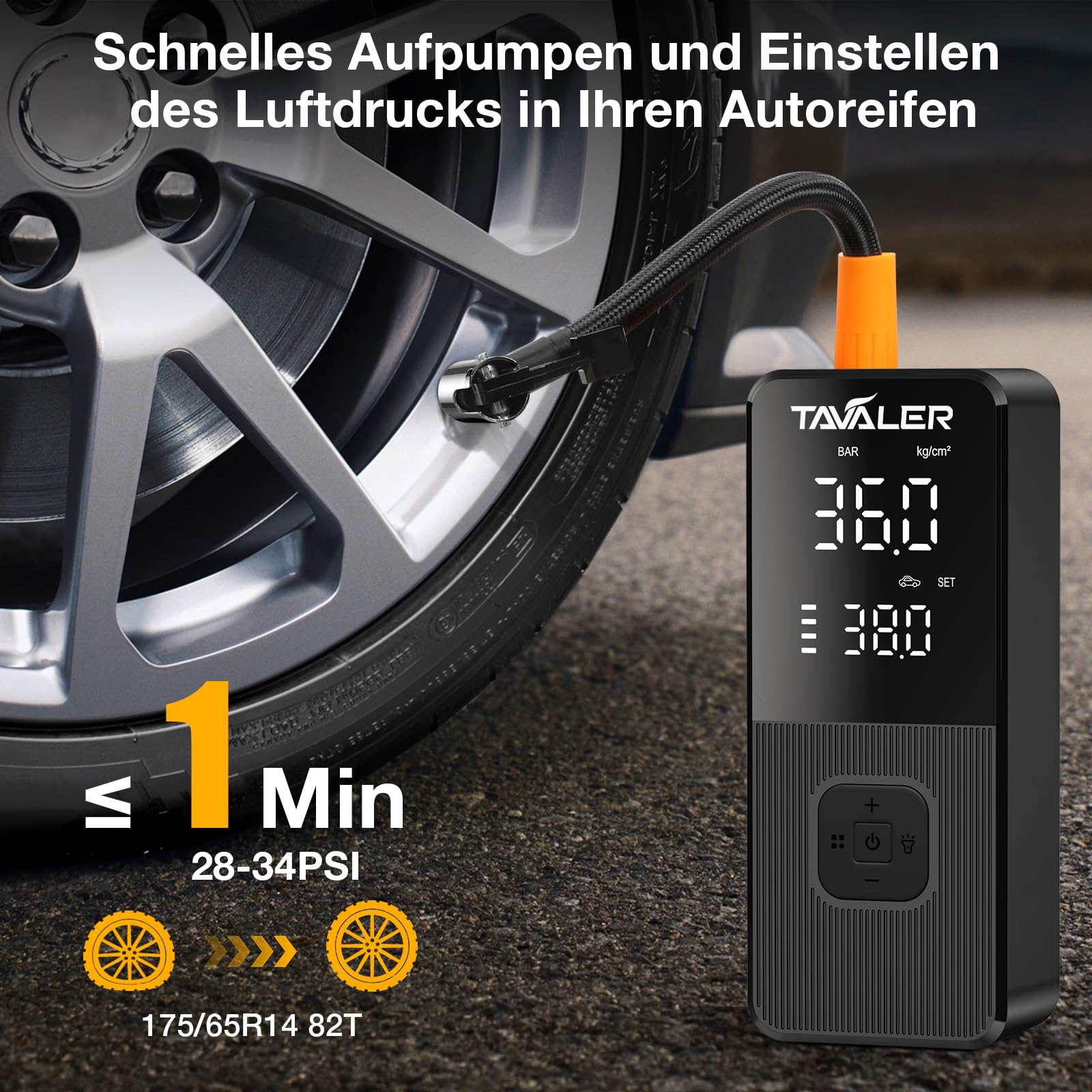 TAVALER Akku Fahrradpumpe Elektrisch 150PSI