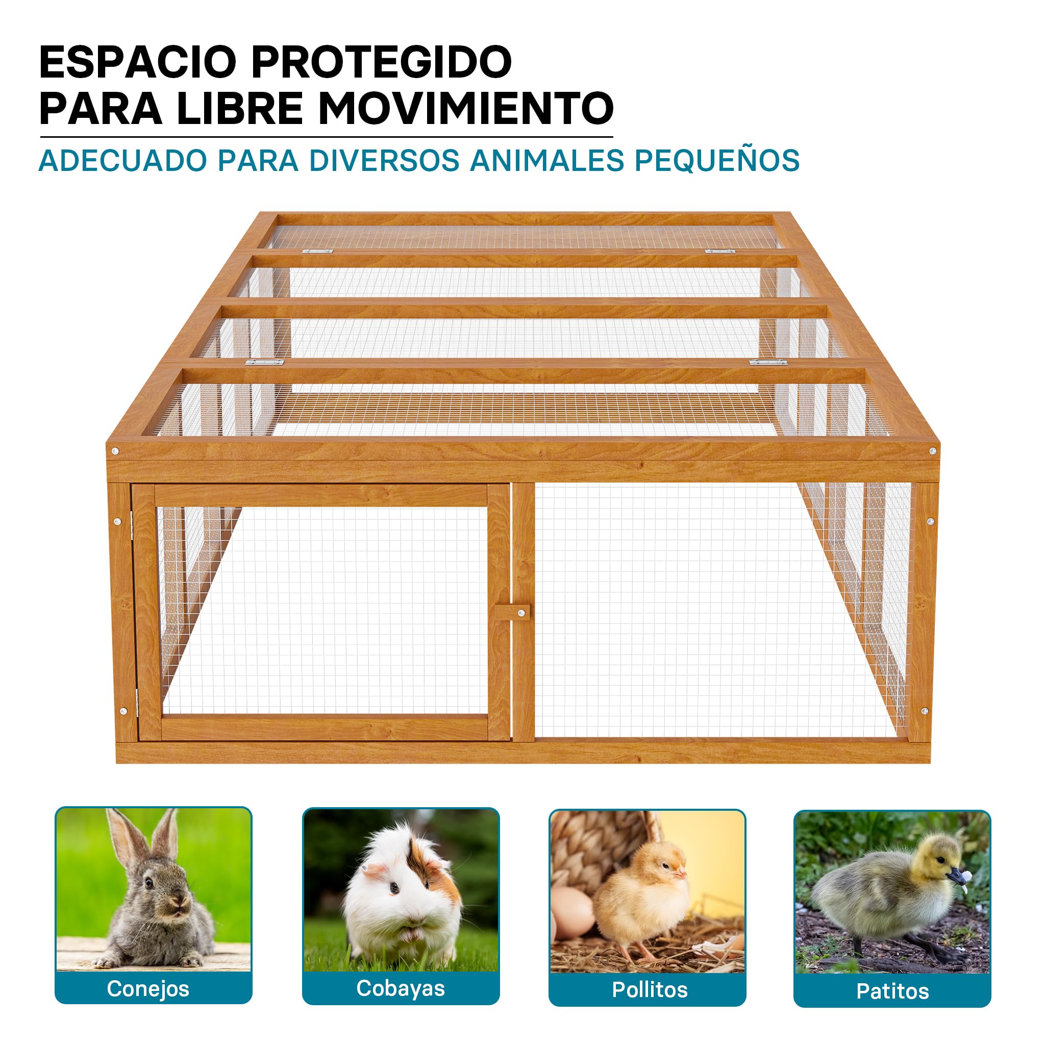 Wiltec Conejera Grande de Madera 1800 x 900 x 480 mm Jaula para Animales pequeños como Conejos y cobaya, recinto con Malla Resistente, Ideal para Jardines y terrazas, fácil Acceso