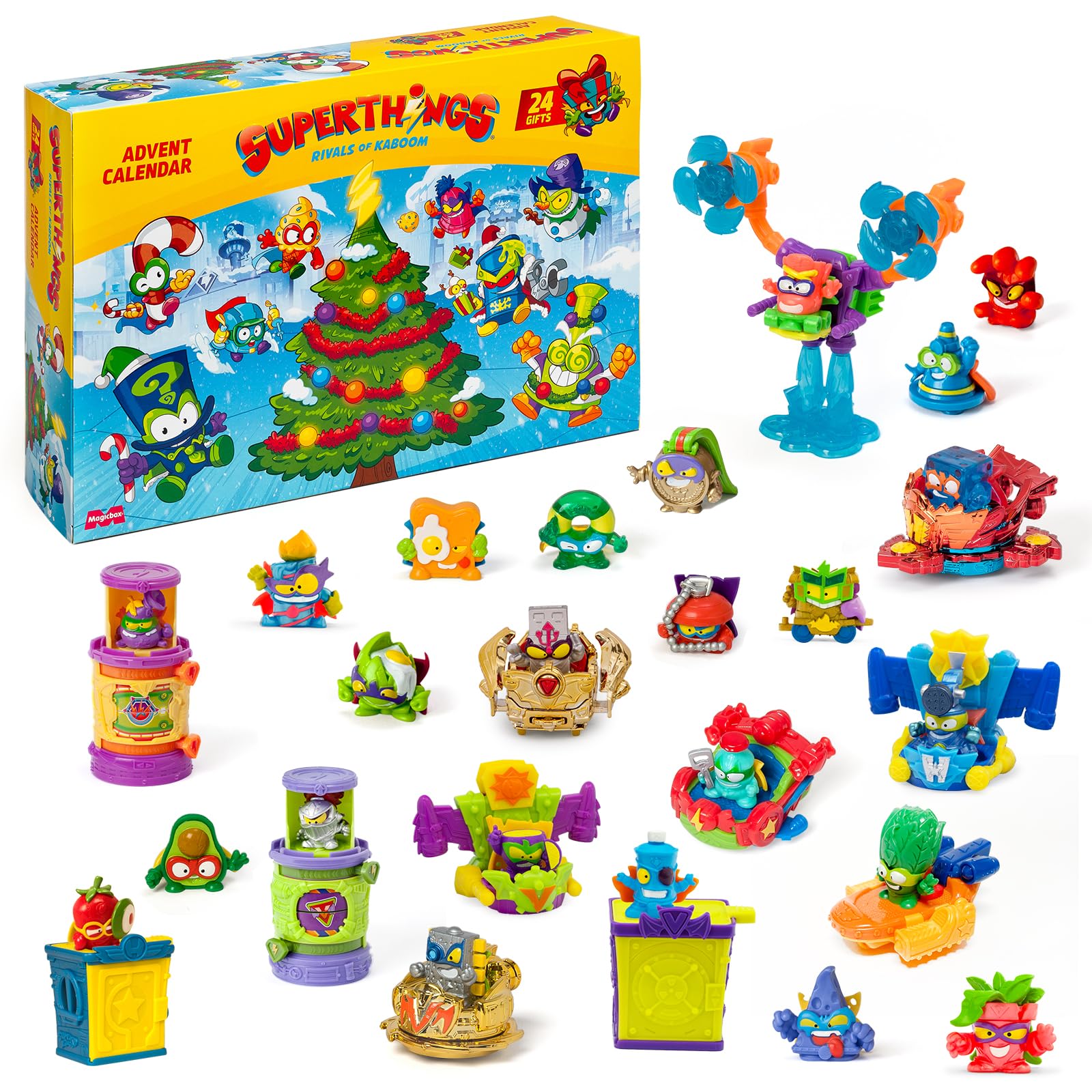 SUPERTHINGS – Calendario de Adviento.​Calendario de Adviento navideño con 24 Regalos y sorpresas Especiales.​Incluye Minifiguras de Superthings,​Hideouts, Jets,​Exoskeletons y Special Vehicles