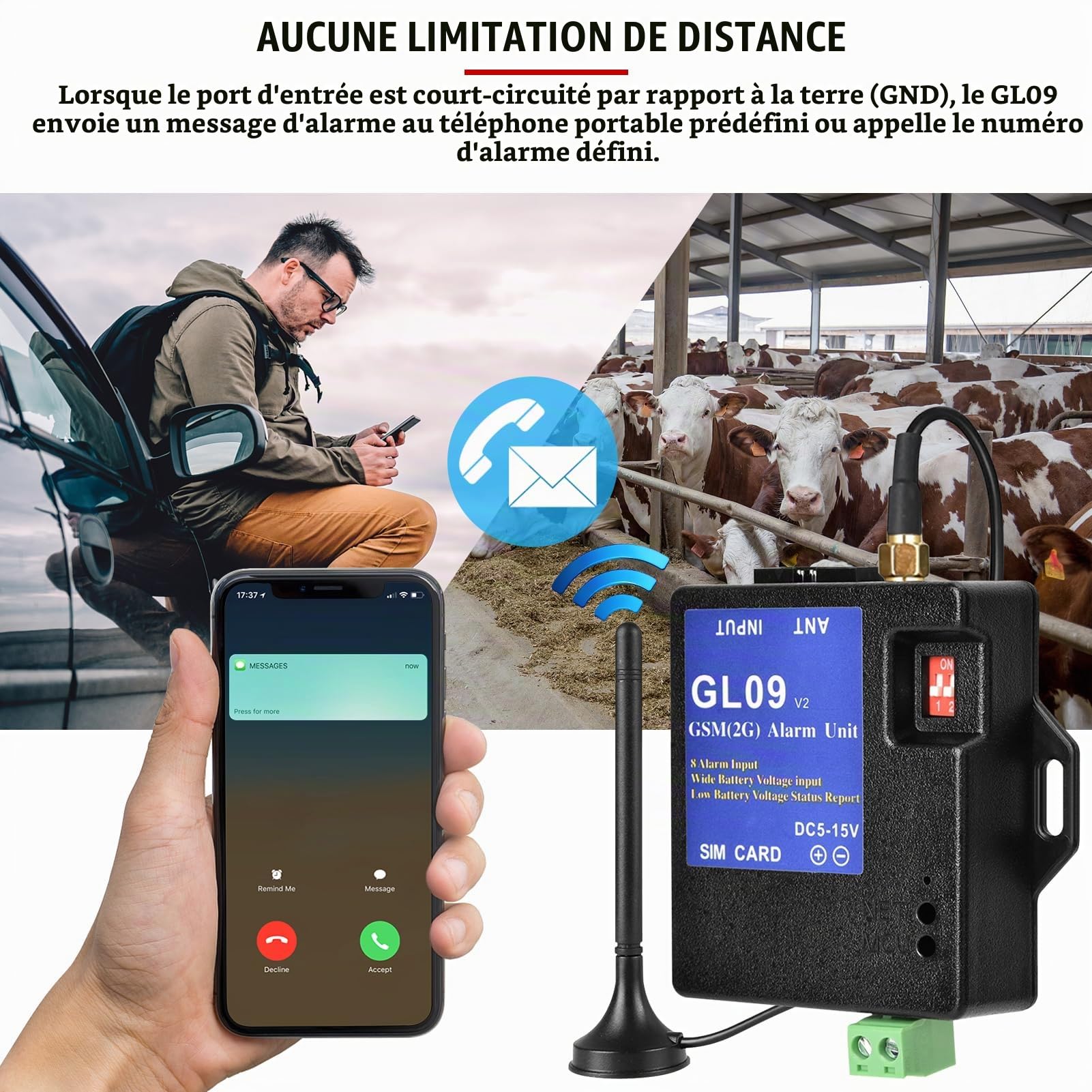 Système d'alarme GSM, GL09 8 canaux de contrôle d'application à Piles, systèmes de sécurité d'alerte SMS pour la Maison et l'entrepôt