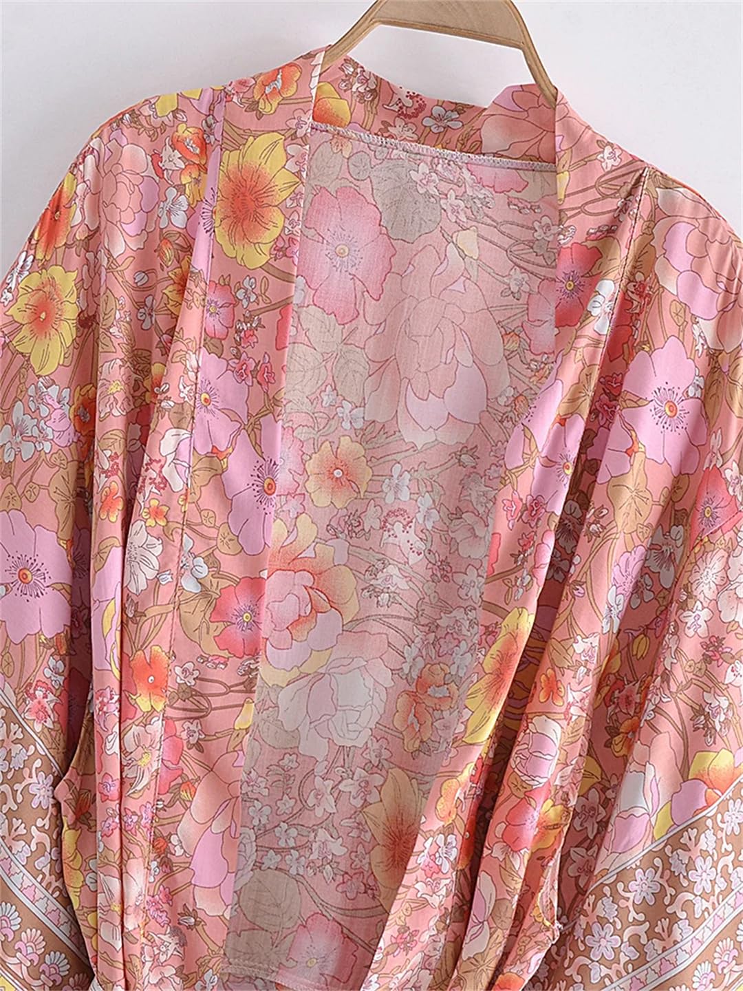 Disimlarl Kimono bohemio con estampado floral para mujer, mangas murciélago, maxi, bata de verano para bikini