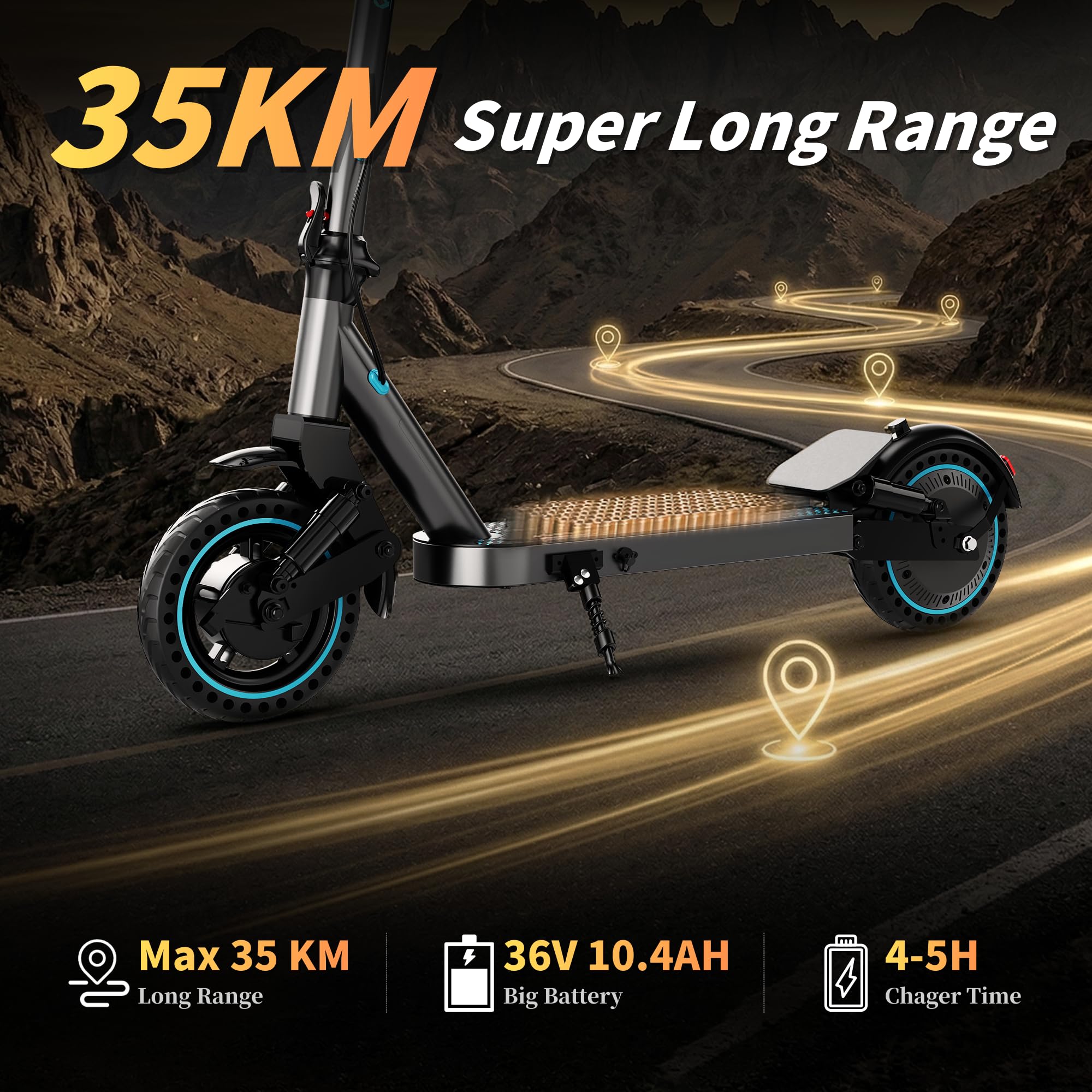 QnQ Trottinette Électrique Adulte Tout Terrain Puissante Moteur 800W, Batterie 10,4Ah, Autonomie 30-40KM Trotinette Electrique Ultra Légère Double Suspension Scooter Électrique Adulte