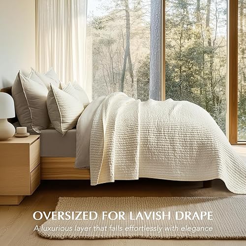 Miniatura 2 de EVERGRACEHOME Juego de edredón de satén de algodón, tamaño King, colcha de algodón prelavado, 3 piezas, ligero y suave, para todas las estaciones,