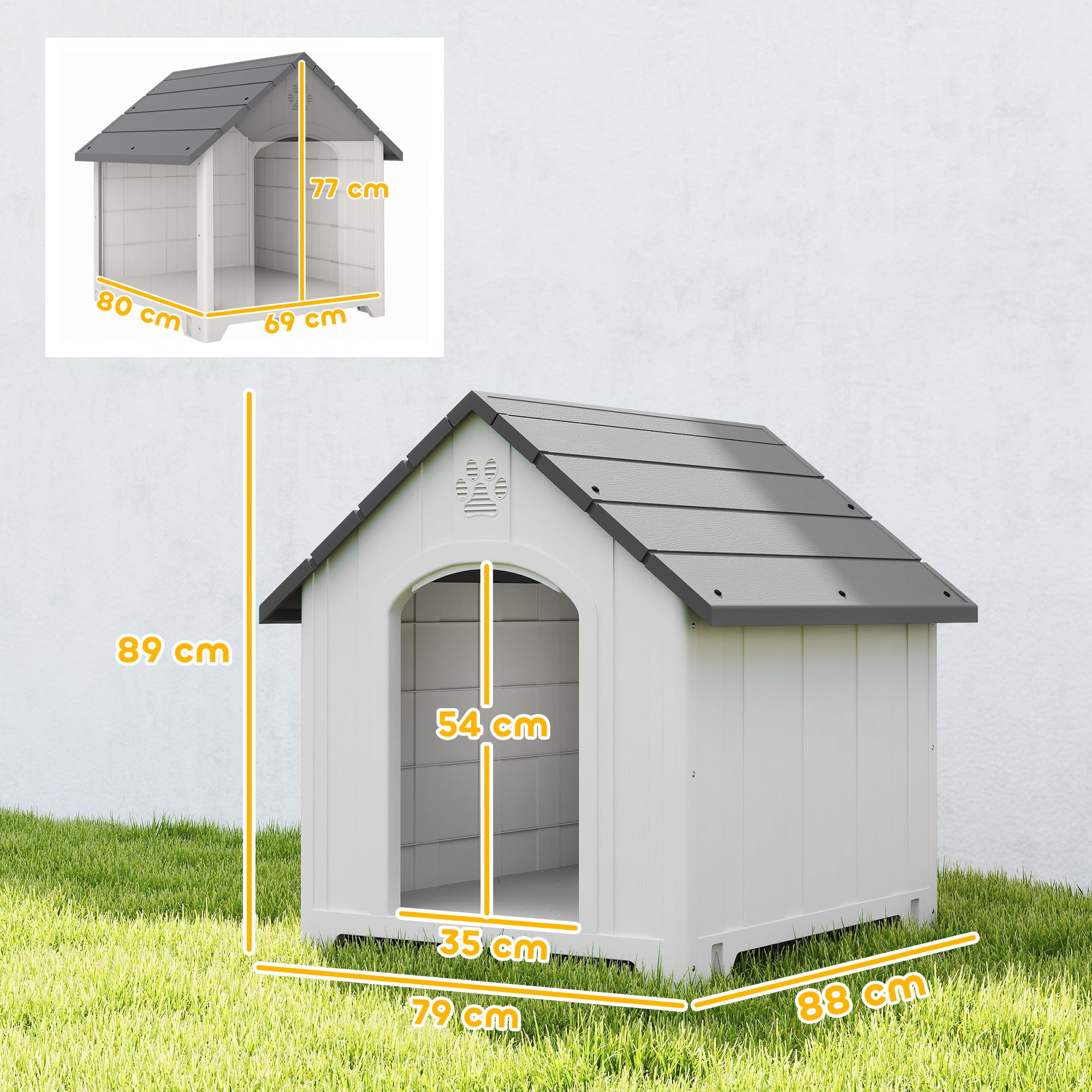 PawHut Abri en Plastique pour Chien/Chiot, int/ext, Plancher surélevé