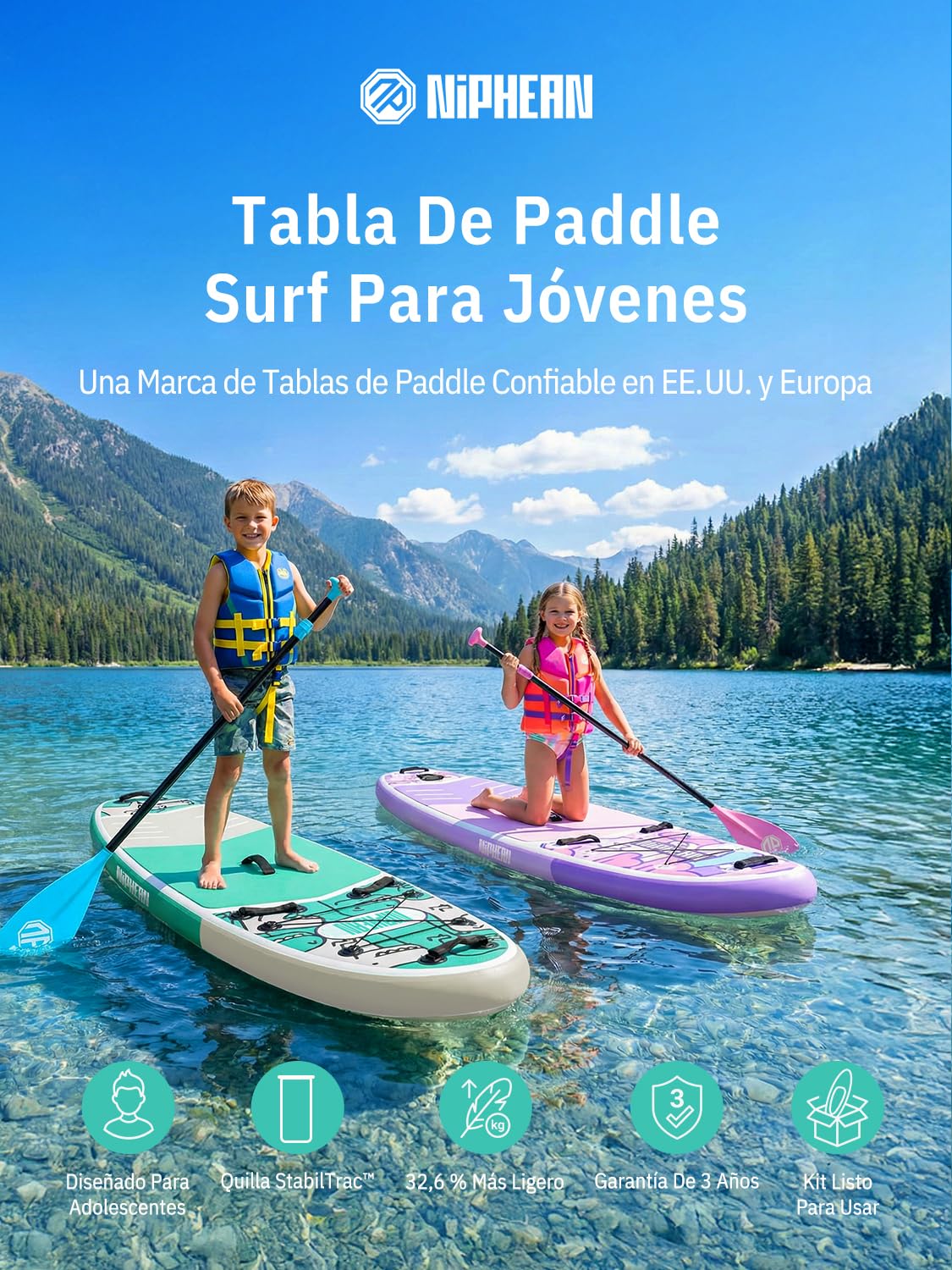 Niphean Tabla Paddle Surf Hinchable con Accesorios 320cm/230cm Sup | Tabla Paddle Surf Rígida, Antideslizante, Kit Reparación, Adultos, Jóvenes, Principiantes, Yoga
