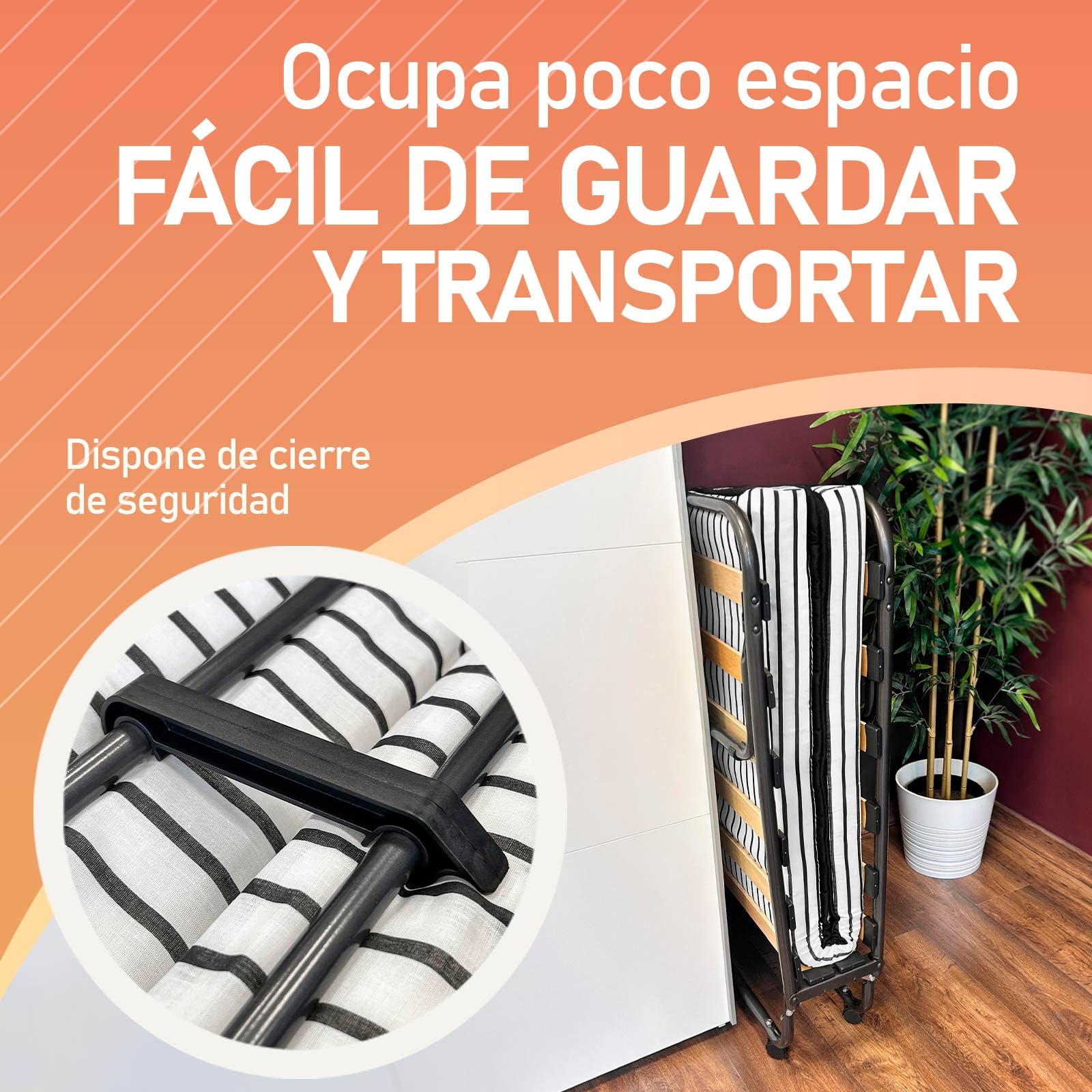 amuéblate Online - Cama Plegable 80 x 190 cm con colchón, Plegatín con Colchón de Invitados, Estructura de Metal con 4 Ruedas, Práctica y Funcional