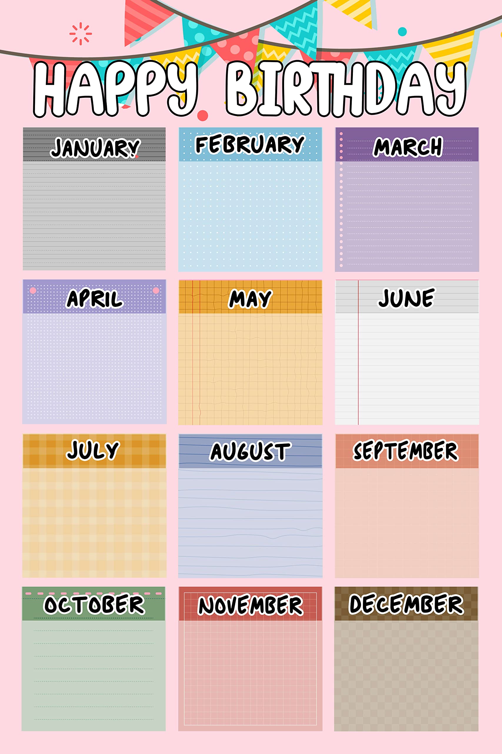 Amazon.com: Pink Birthday Poster Happy Birthday Chart Poster Collections  Birthday Classroom Decorations Birthday Poster Calendar for Back to School  Classroom Bulletin Board Decorations Teaching Supplies 16''x24''
