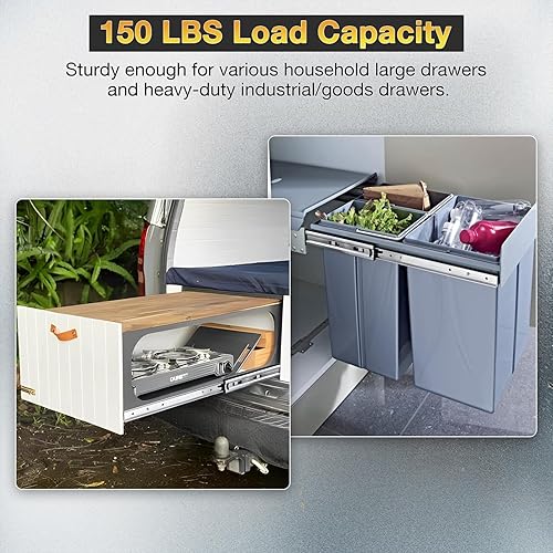 Miniatura 3 de YENUO - Rieles para cajón resistentes, extensión completa, 20 - 40 pulgadas, carga máxima de 150lb, guías para cajón de rodamientos (1 par)