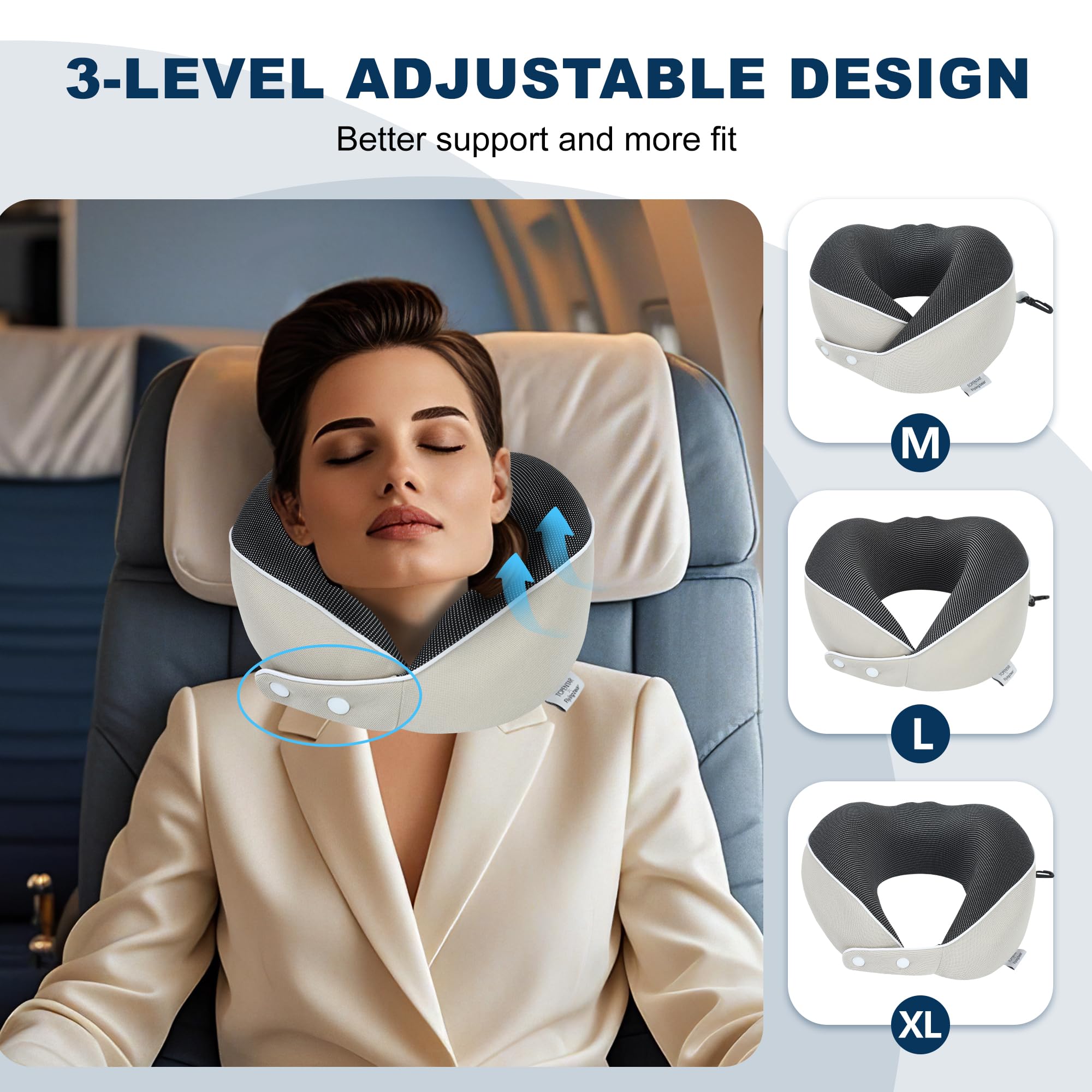 Chumix Cuscino Aereo Viaggio, Pieghevole Regolabile Cuscino da Viaggio Memory Foam con Mascherina per Dormire 3D e Contenitore in EVA, Travel Pillow con Gancio Adatto per Aerei (Beige)