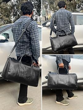 Leather Duffle Bag for Men - Travel Overnight Holdall - Weekend Carry On Suitcase - Underseat Flight Cabin Duffel Bag