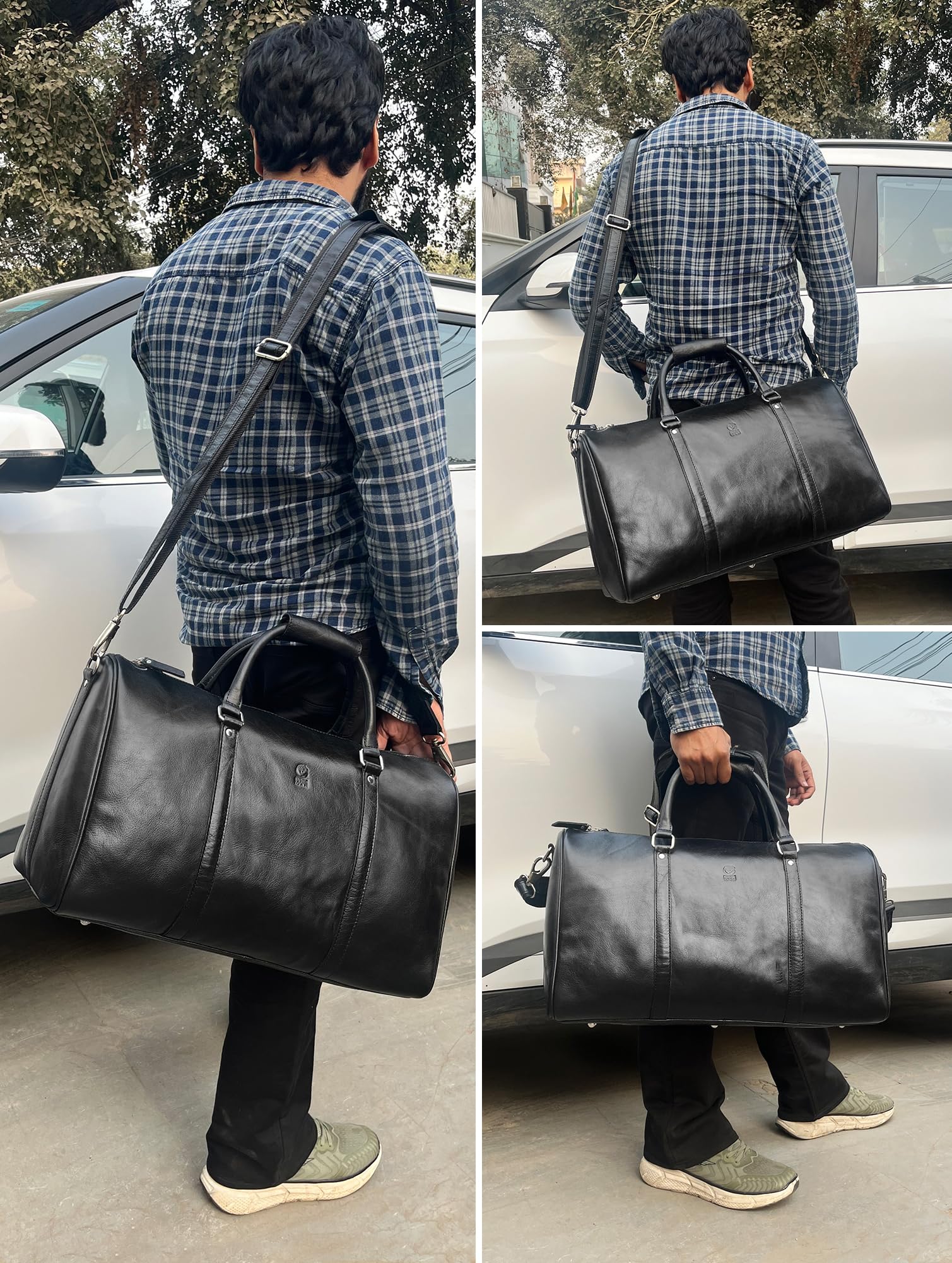 Bolsas de Cuero para Hombre, Viaje Durante la Noche, Maleta de Transporte de Fin de Semana, Bolsa de Lona Debajo del Asiento