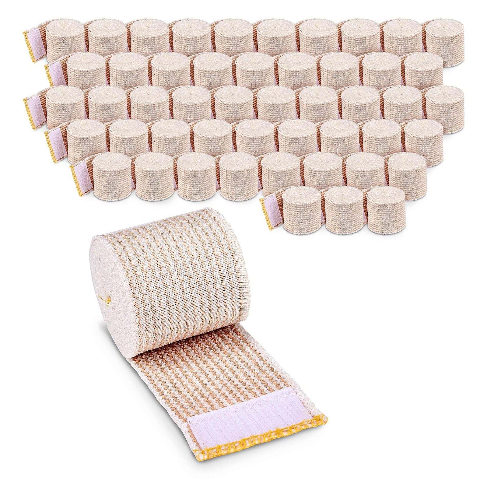 Premium Elastic Bandage Wrap (2” Wide, 50 Pack) - Nexskin Latex Free Athletic/Medical Compression Bandages Hook &amp; Loop Fasteners at Both Ends - Lifetime Washable &amp; Reusable Bandages