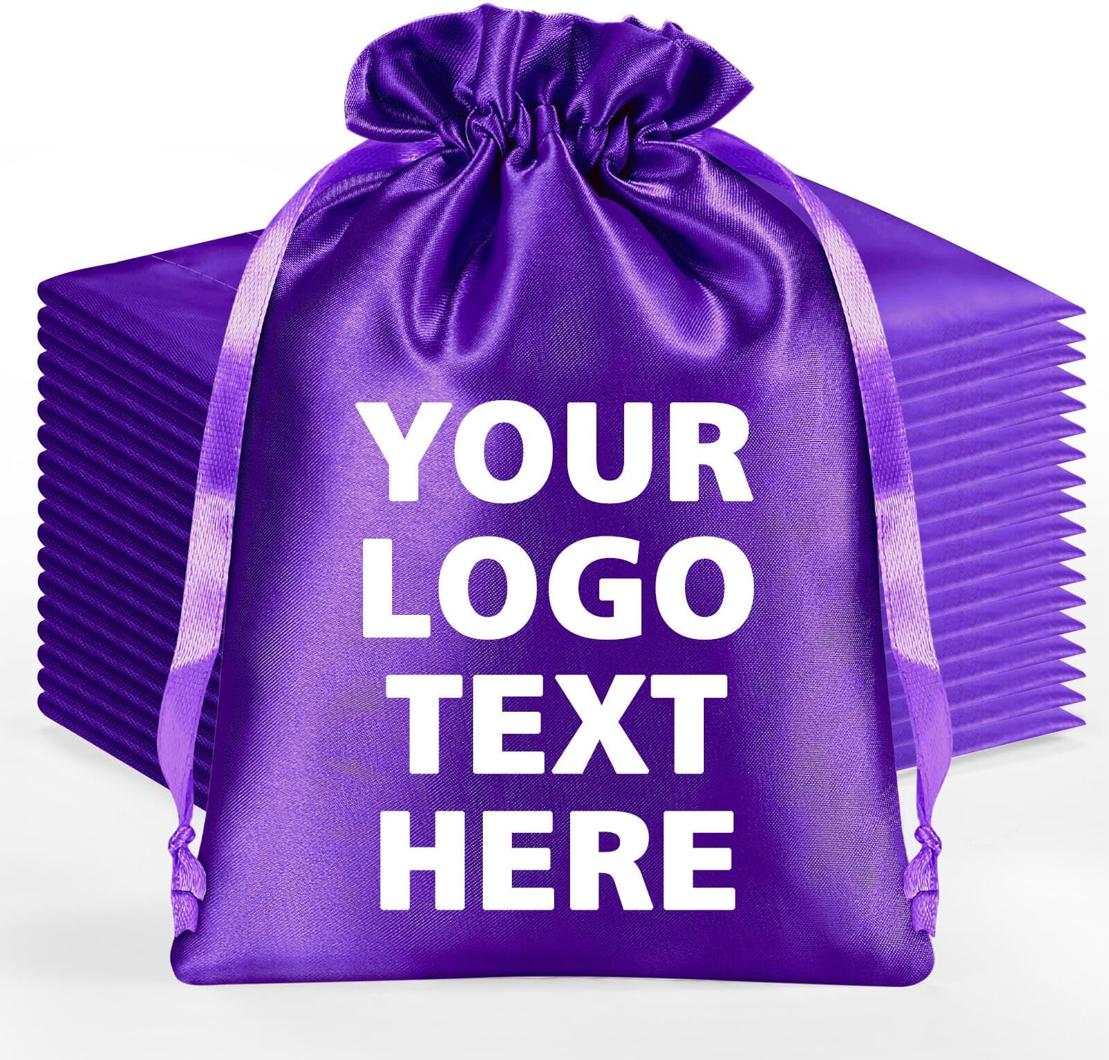 Chrifansi Custom Silk Satin Bags with Drawstring, 30 Pack Personalized Printed Logo Gift Bags Jewelry Pouch Cosmetic Bags(7.08x5.11Inches)