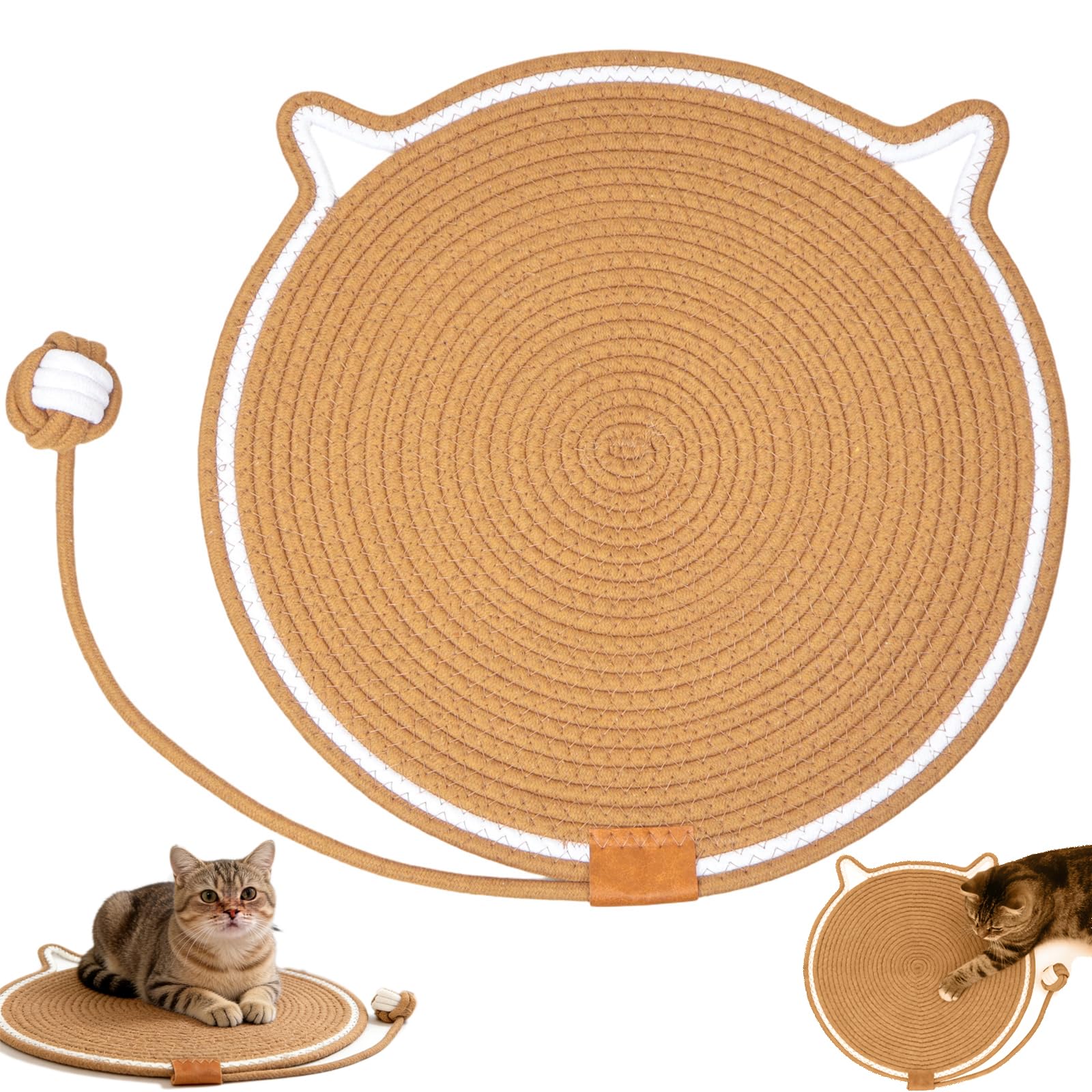 43cm Round Cat Scratch Mat, Natural Sisal Cat Scratching Pad, Non-Slip Furniture Protector for Sofa Floor, Wear-Resistant Cat Scratcher for Indoor Cats Kittens