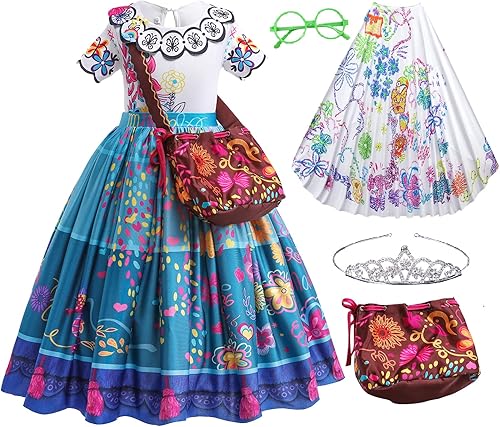 EFWEL Mirabel - Disfraz de Encanto para niños, disfraz de Mirabel para niñas, disfraz de Halloween con bolsa para niños de 3 a 8 años
