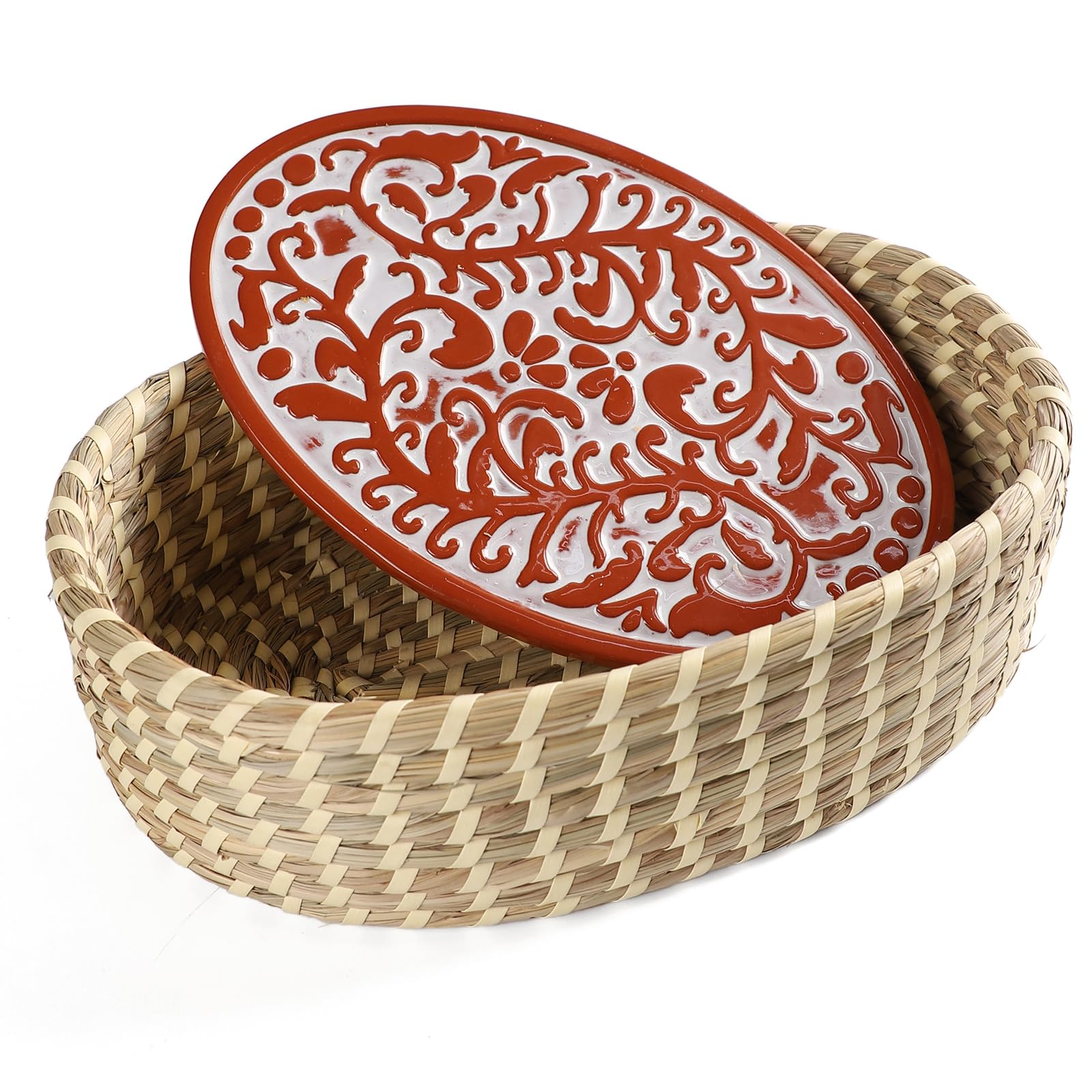 Hostess Terracotta Bread Warmer Basket with Stone, Serving Bread Baskets - Perfect Gifts for Sourdough Bakers & House Warming