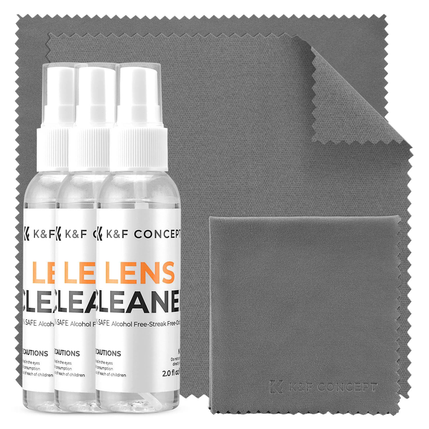 K&F CONCEPT Kit de Nettoyant pour Lunettes de Vue, Objectif Photo, Écran, Caméra, Smartphones, Masque, Nettoyage en Douceur sans Alcool - Chiffon Microfibre 15x15cm *3 + Spray Nettoyants 60 ML*3
