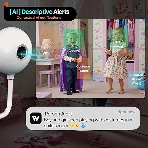 Miniatura 8 de Cámara de seguridad para interiores, 2K 2.4G WiFi para bebémascotaperroniñera cámaras para seguridad del hogar, notificación descriptiva AI, cámaras