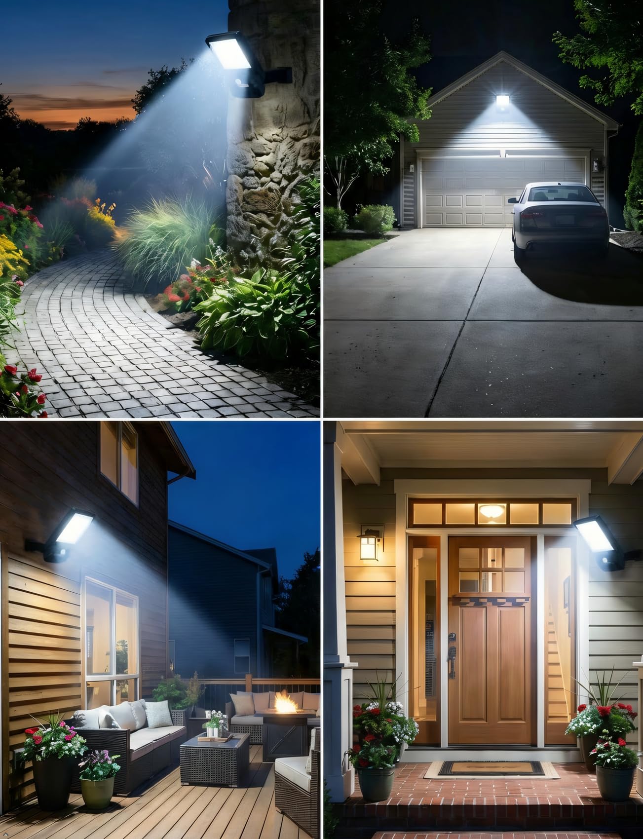 Aigostar Faretti LED da Esterno Solari 50W, 6500K Luce Solare Esterno con Sensore di Movimento PIR e 3 Modalità, IP65, Lampione Solare a LED da Parete per Giardino Terrazza Garage Vialetto, Pack da 4