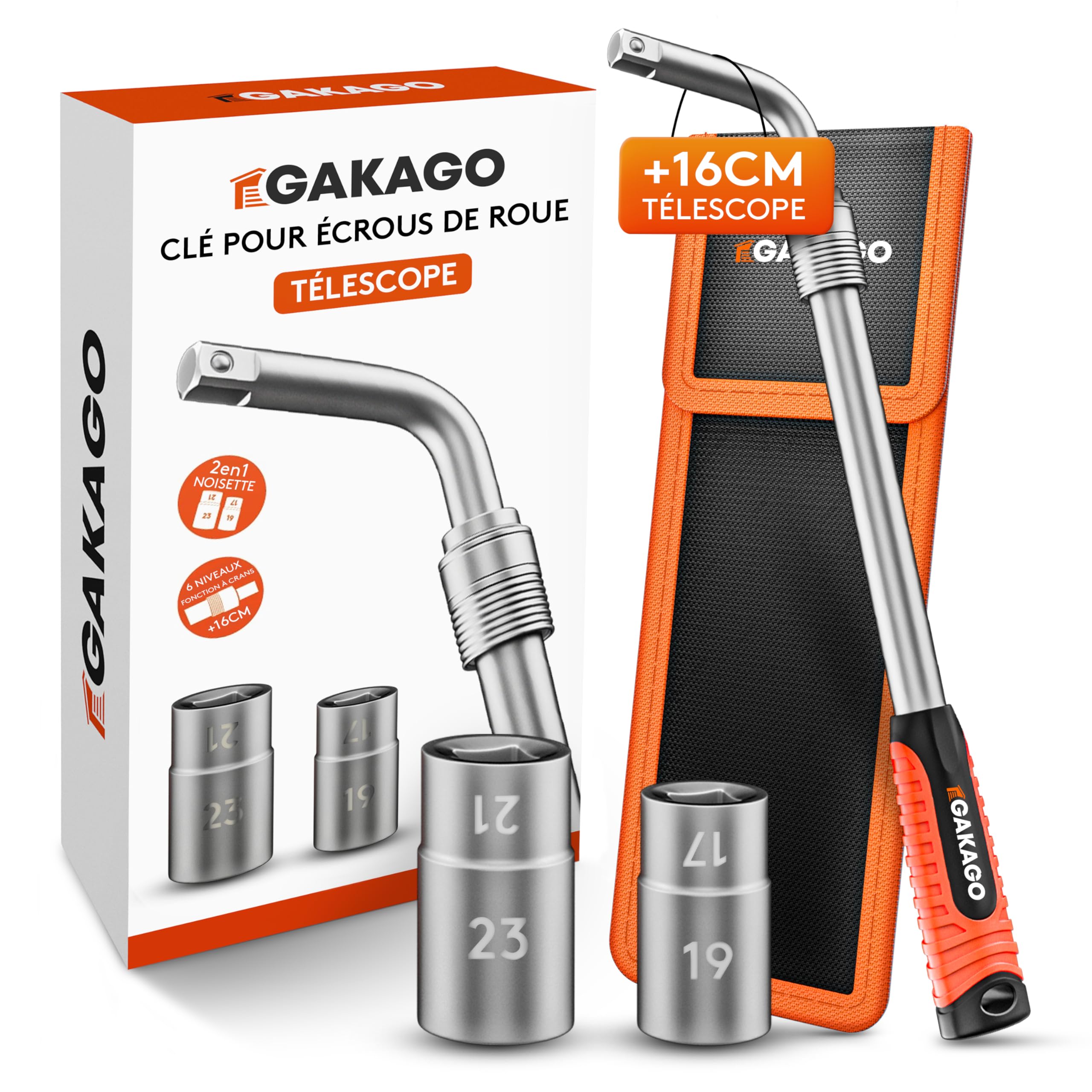 Gakago Jeu de clés pour écrous de roue télescopiques avec 17/19mm &