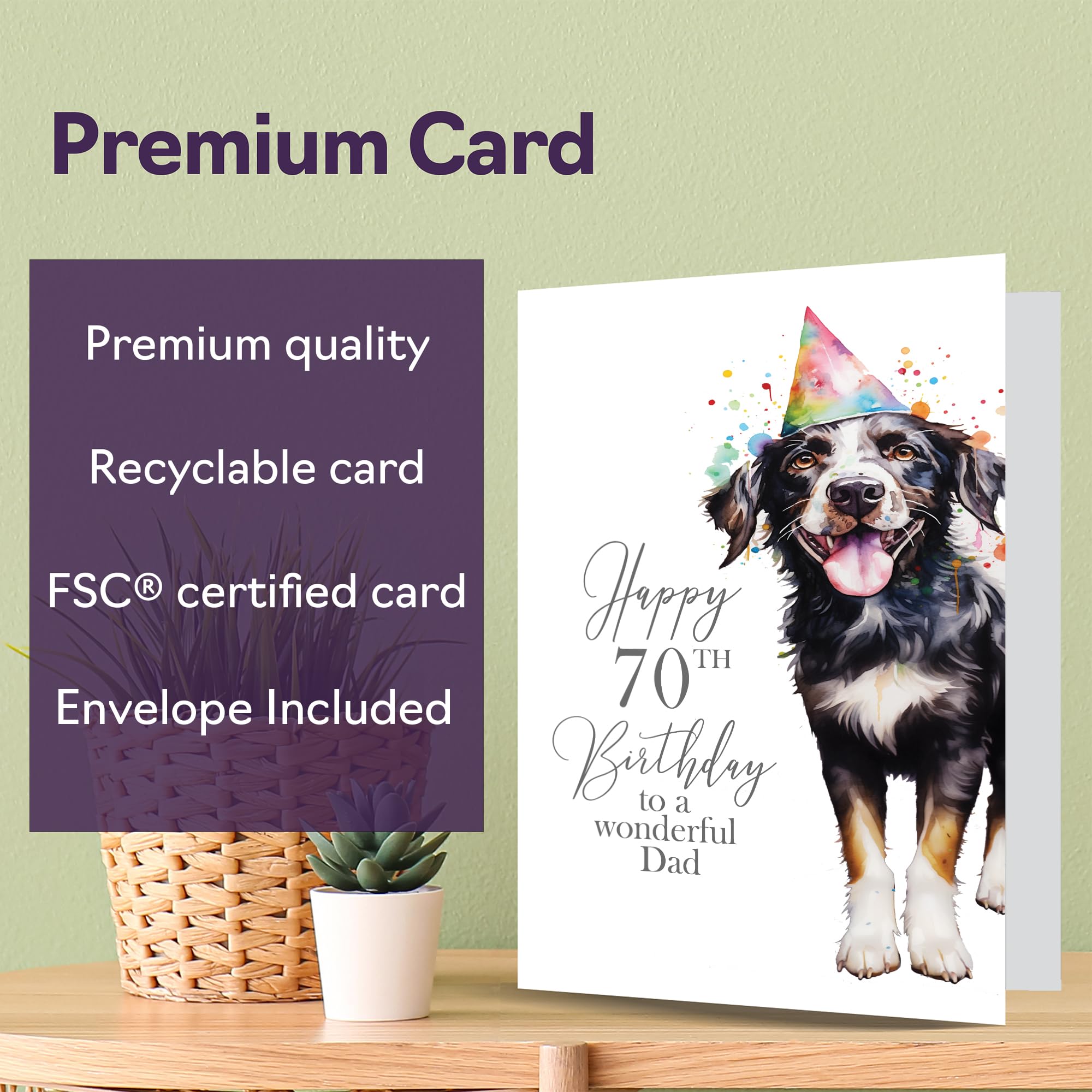 Cartes D'anniversaire 70 Ans Pour Homme Et Femme – Motif Chien – Carte D'anniversaire Pour Homme De 70 Ans, Grand-père, Grand-mère, Papa, Maman, Oncle, Tante, Cousin, Format A5