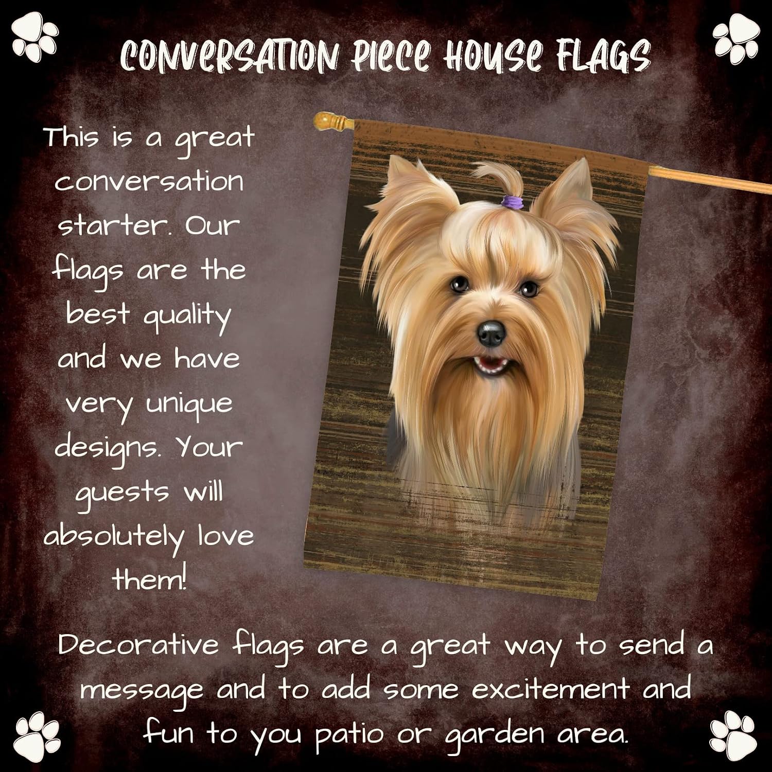 Rustic Yorkshire Terrier Dog House Flag - Outdoor Double Sided Pet Portrait Weather Resistant Premium Quality Home Decorative Flags - 100% Polyester 29"w x 43"h, HFLG55155