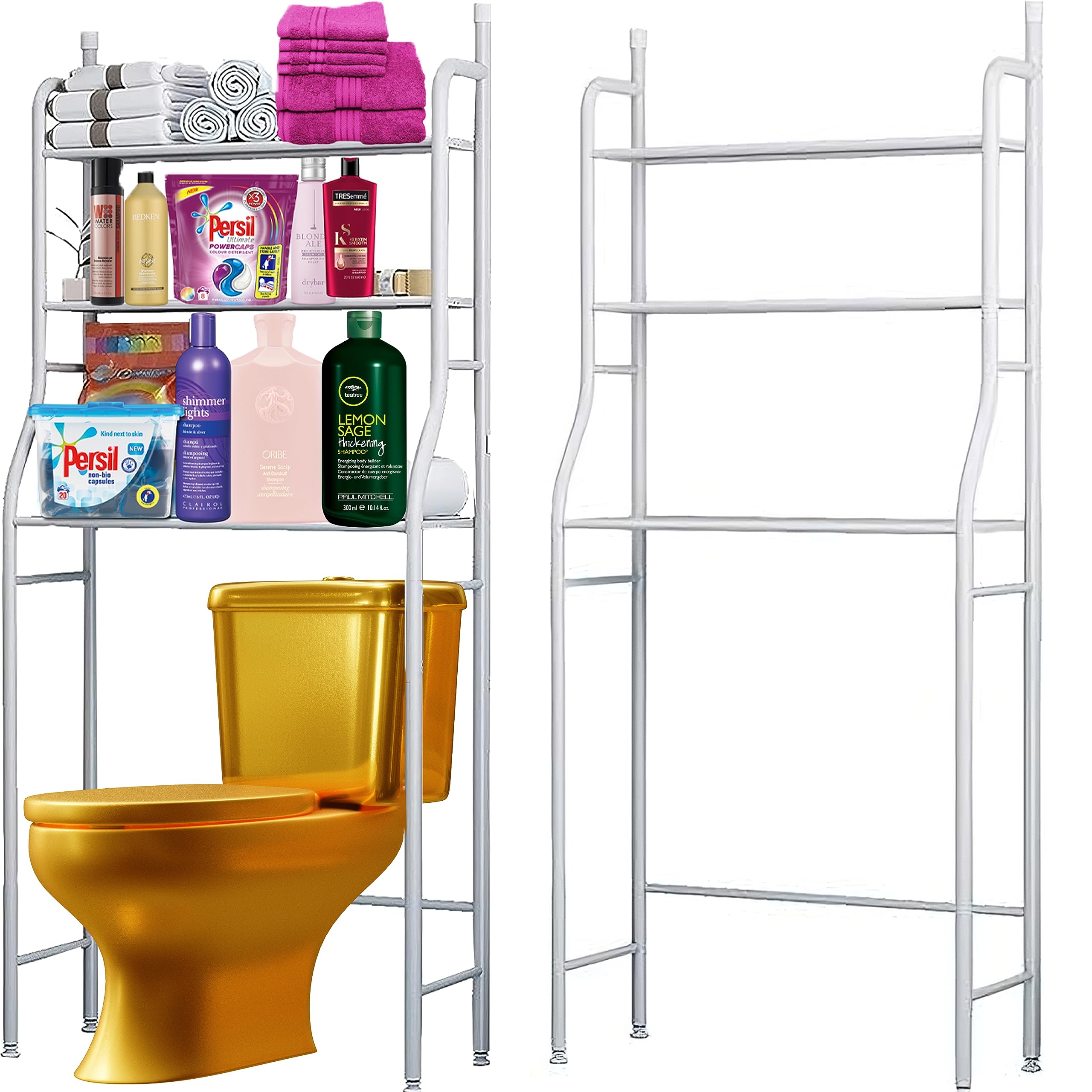 Retoo Toilettenregal, Badezimmerregal, Waschmaschinenregal, 3 Badregal offenen Ablagen, WC Regal, Platzsparend, Leicht zu montieren, Waschmaschinenüberbau Multifunktional mit viel Stauraum