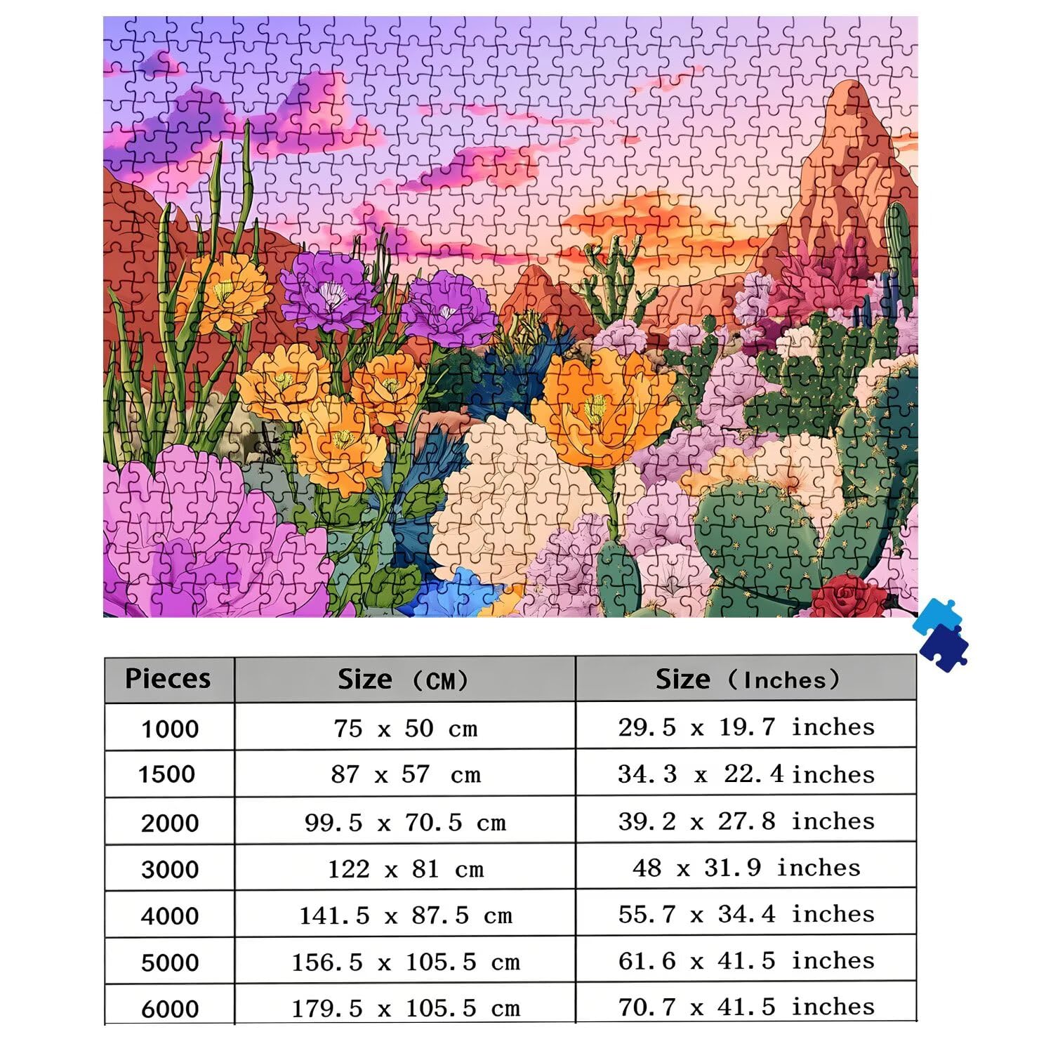 Puzzle 2000 elementów, drewniane puzzle dla dorosłych, kwiat, kaktus, Impossible, klasyczne puzzle Jigsaw 99,5 x 70,5 cm, gra rodzinna, puzzle, redukcja stresu, gra myśląca, dekoracja domu, w0-297