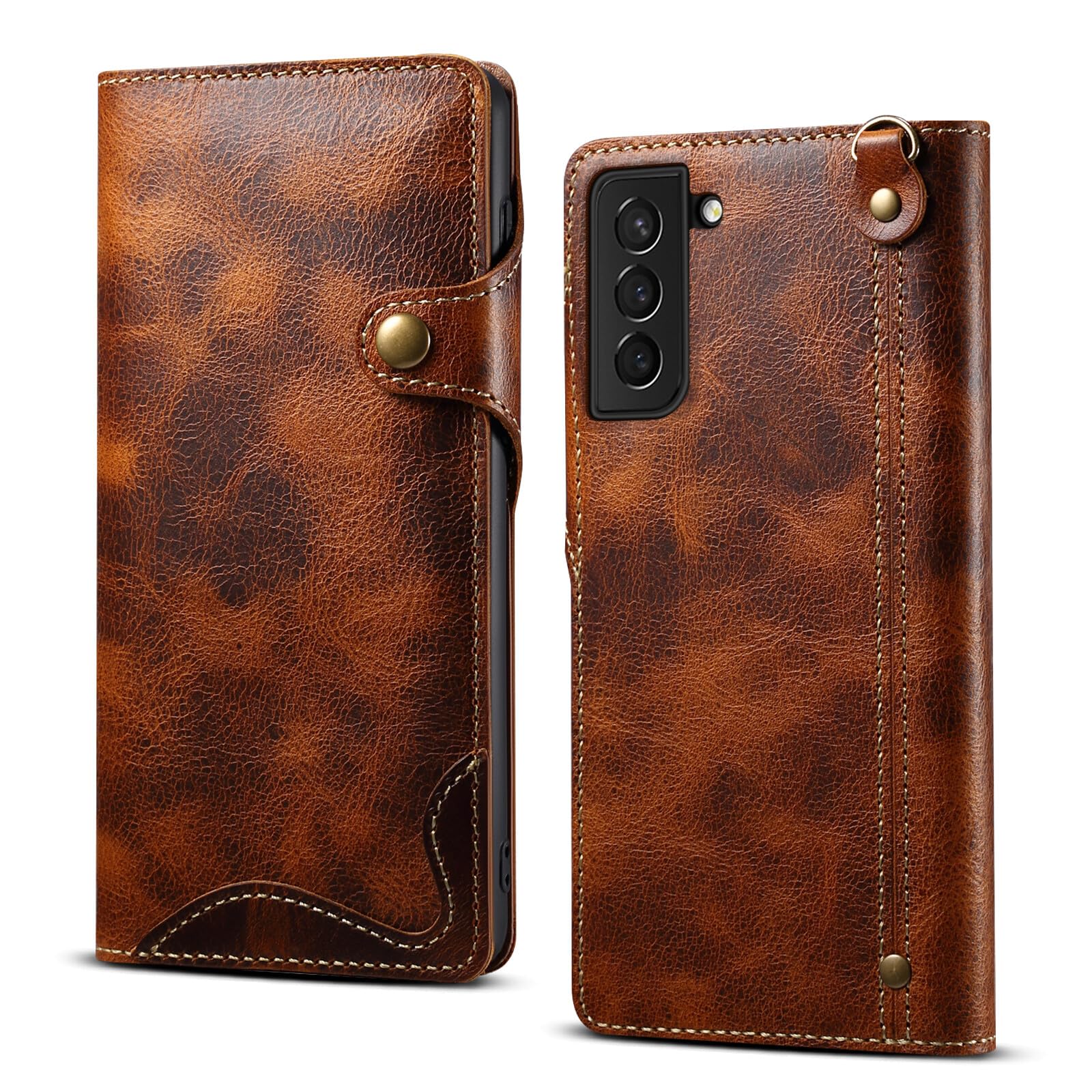 Étui en cuir véritable Galaxy S22 Plus marron : la protection rétro chic - 6