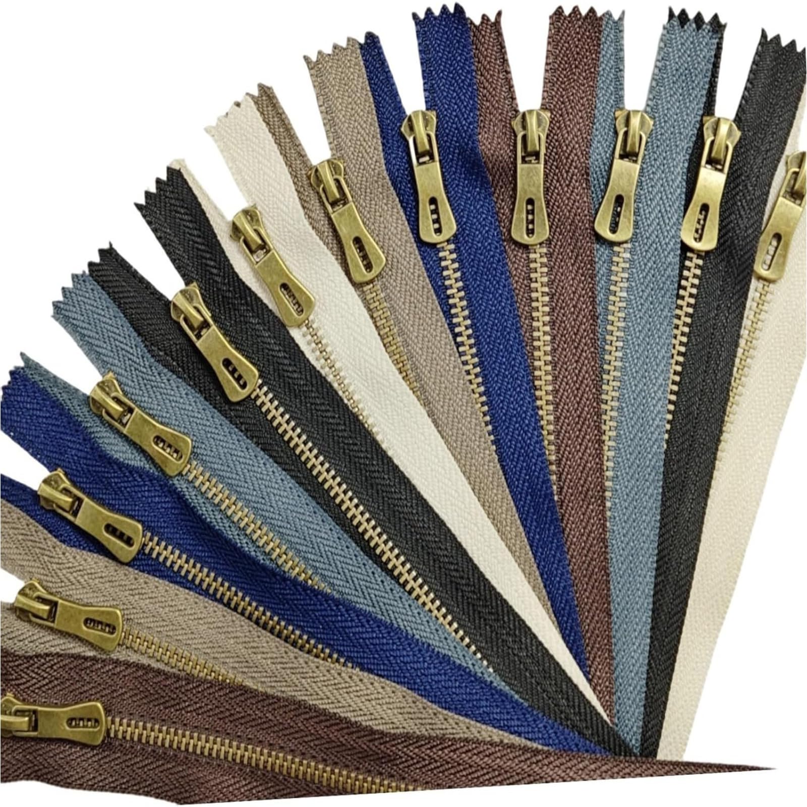 Piceioep 12Pcs Metal Zippers for Sewing Craft Multipurpose Closed-end Zips Fasteners for Bag Wallet Pouches Clothing and Sewing Strong Metal Slide