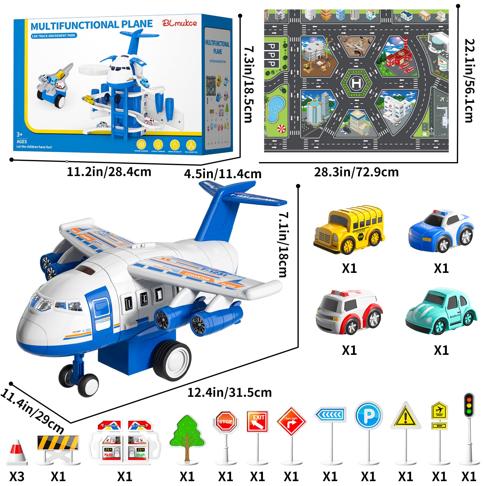 Juguete de avión, coche de pista de carreras para niños con efecto de aerosol único, luces y música, rueda impulsada por fricción