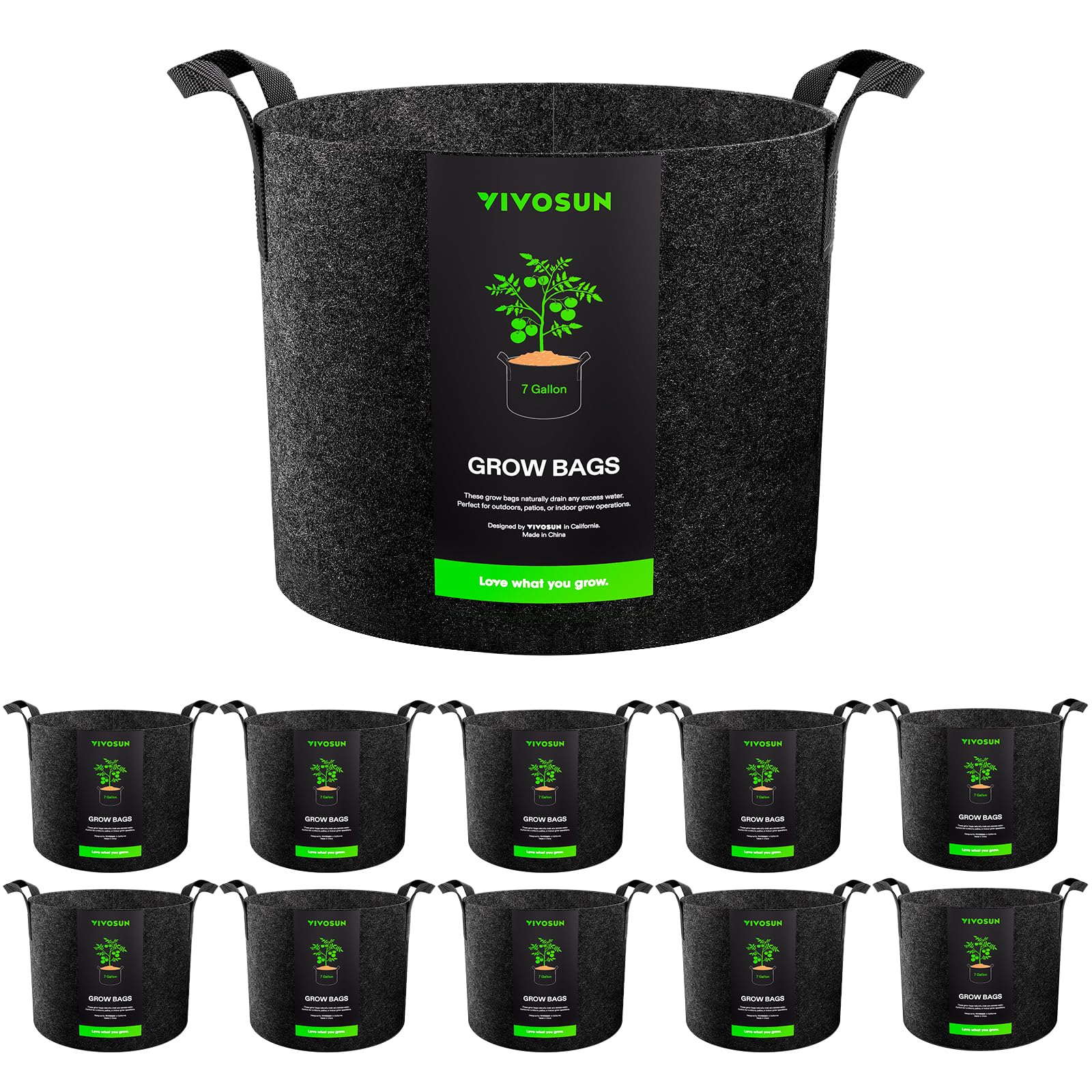VIVOSUN 10-Pack 7 Gallon Plant Grow Bags Fabric Pots with Handles
